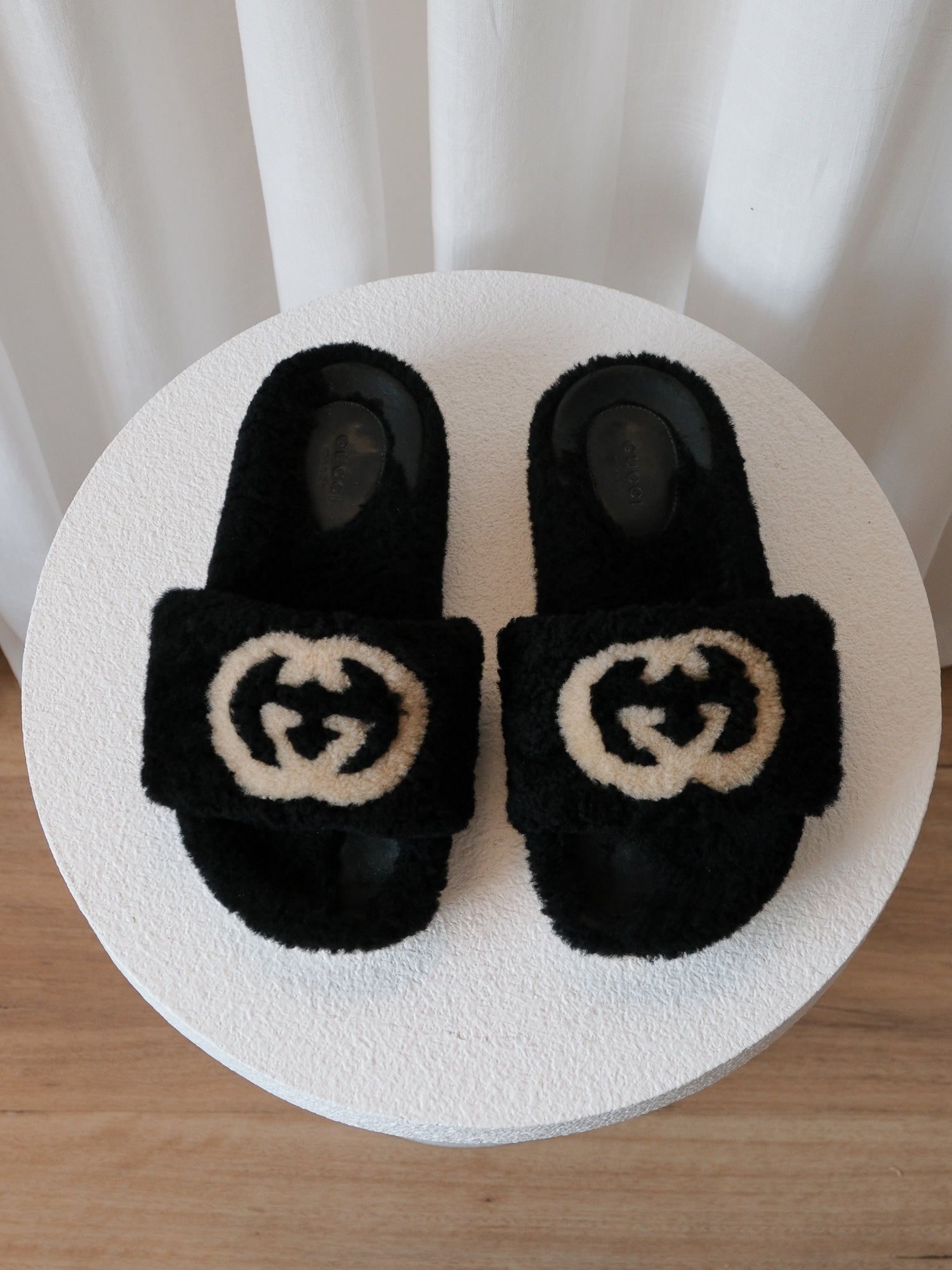 'Eileen' GG Faux Shearling Slides, Size 38