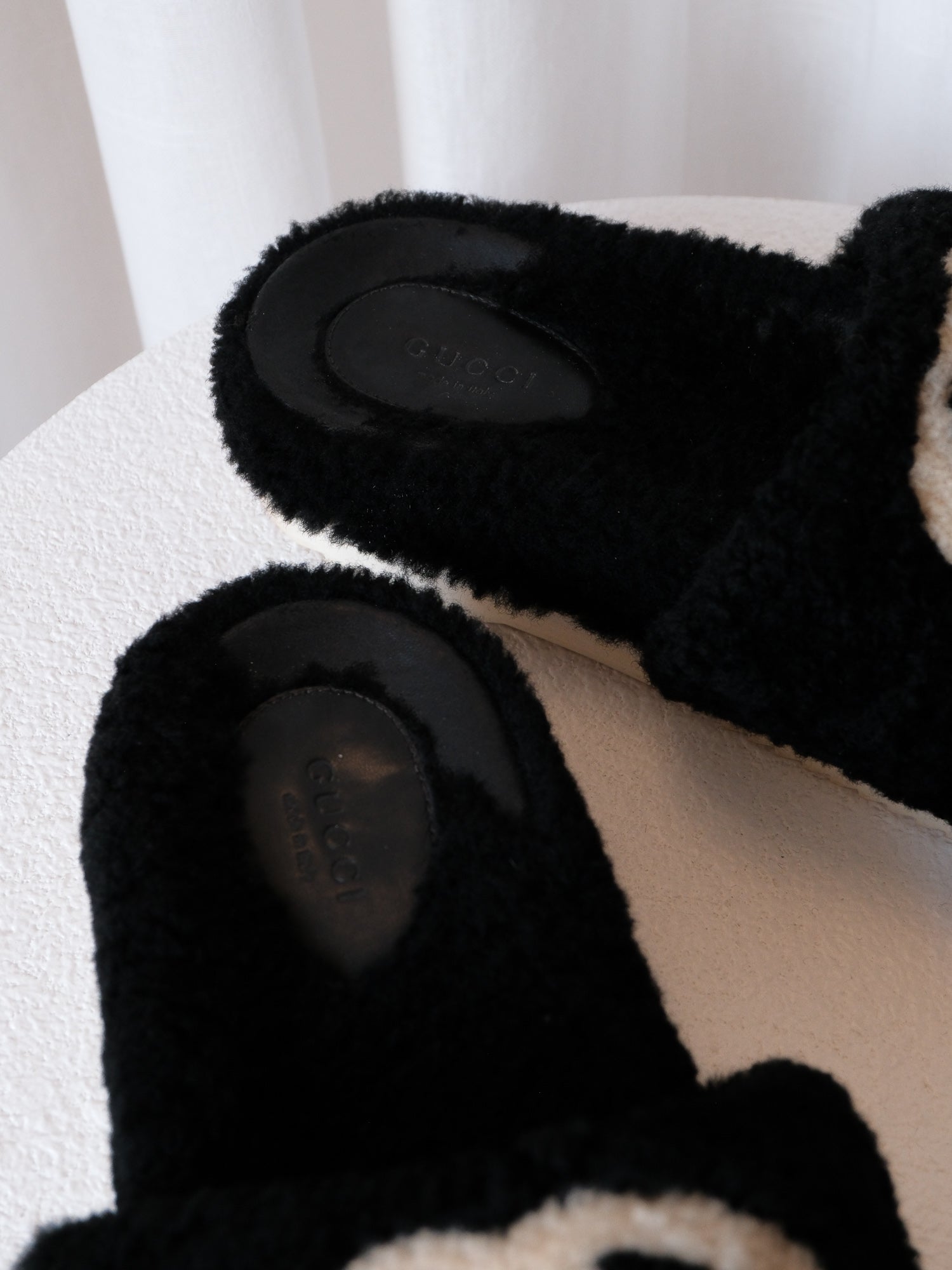 'Eileen' GG Faux Shearling Slides, Size 38