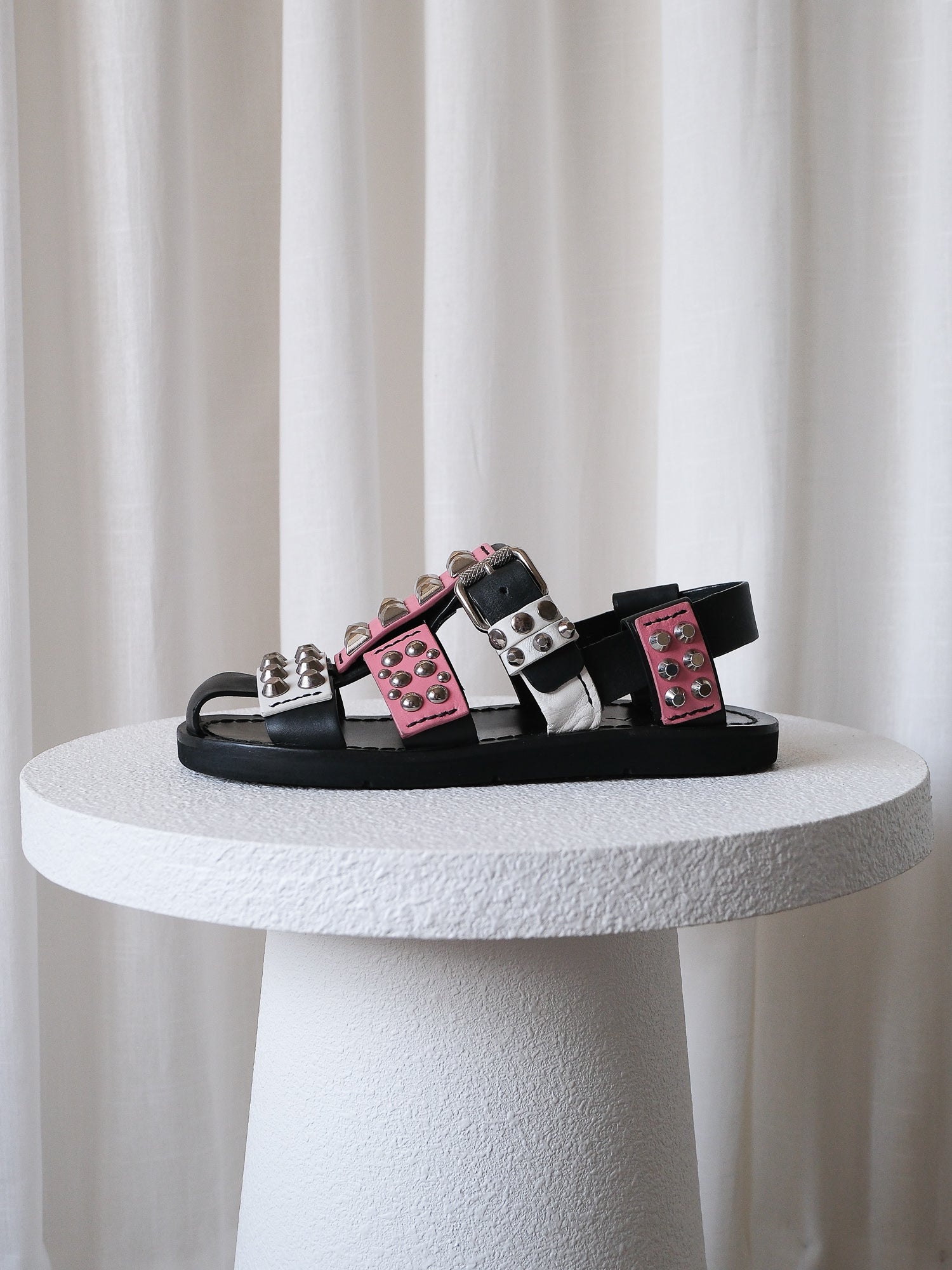 Studded Leather Gladiator Sandals, Size 38