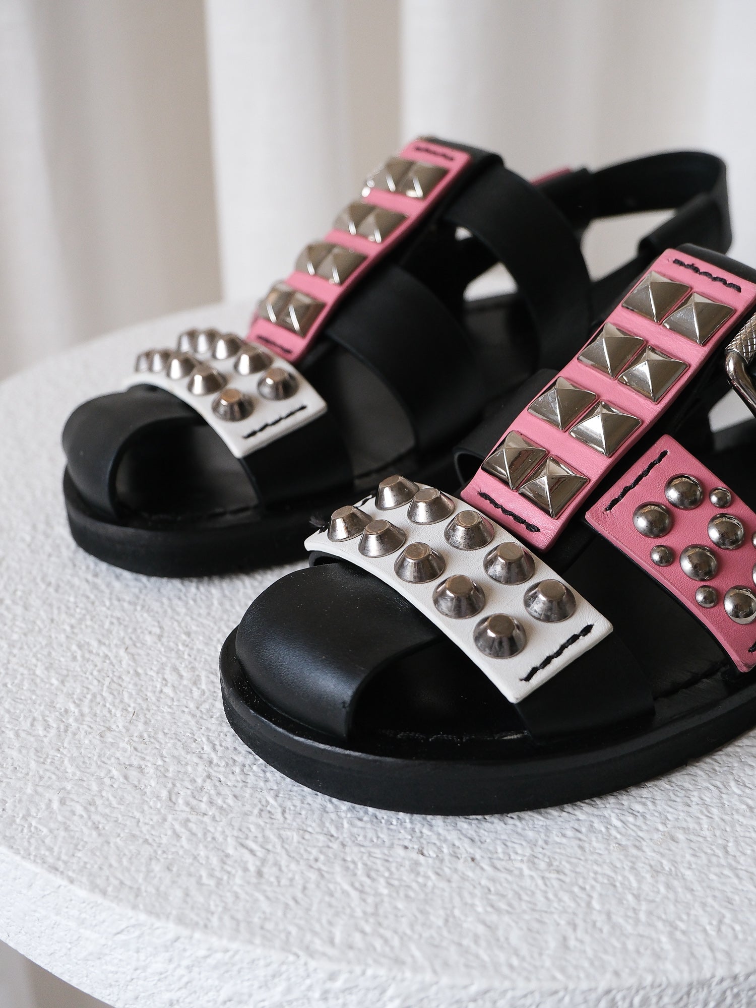 Studded Leather Gladiator Sandals, Size 38