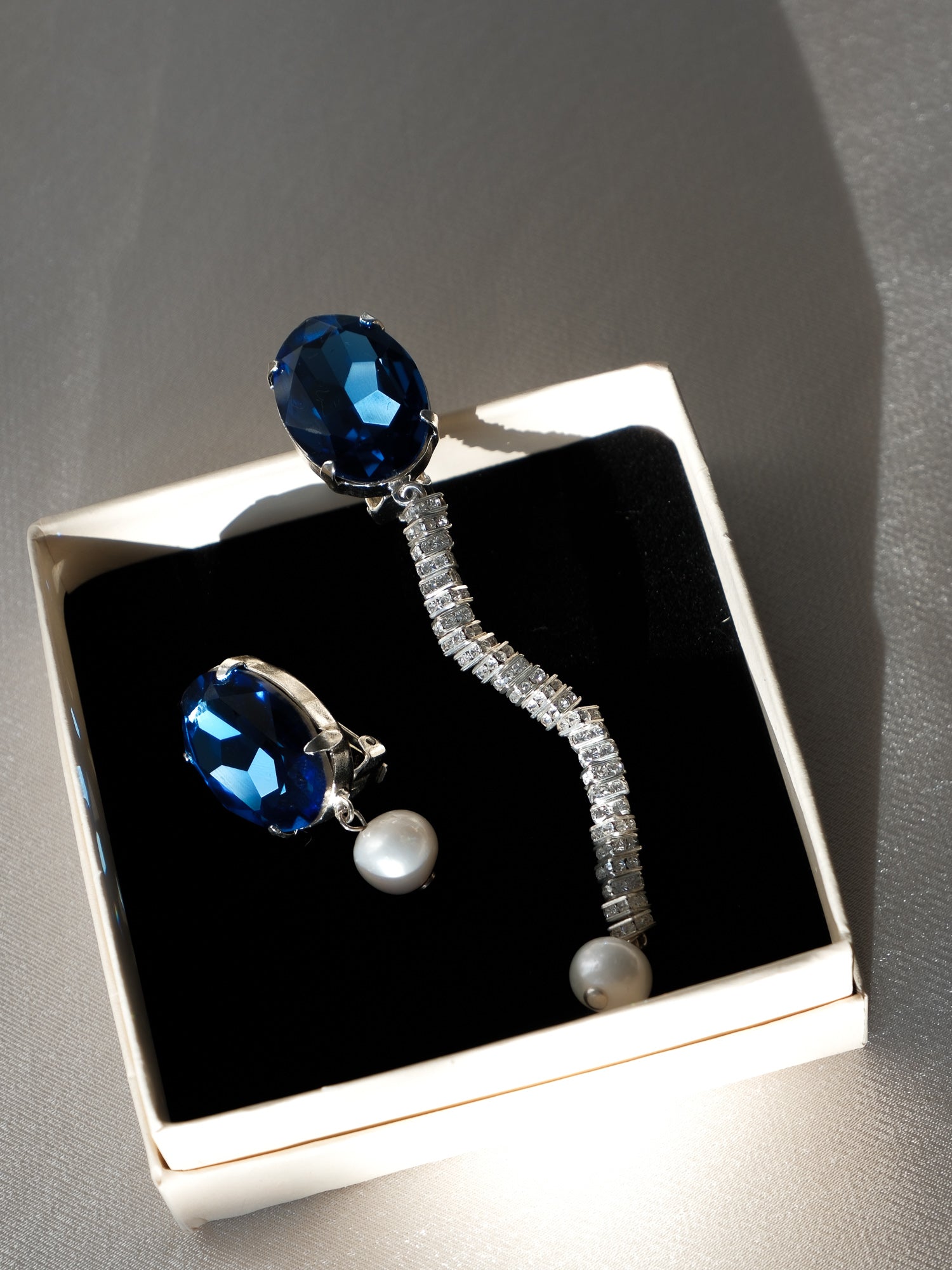 Asymmetrical Crystal and Pearl Drop Earrings