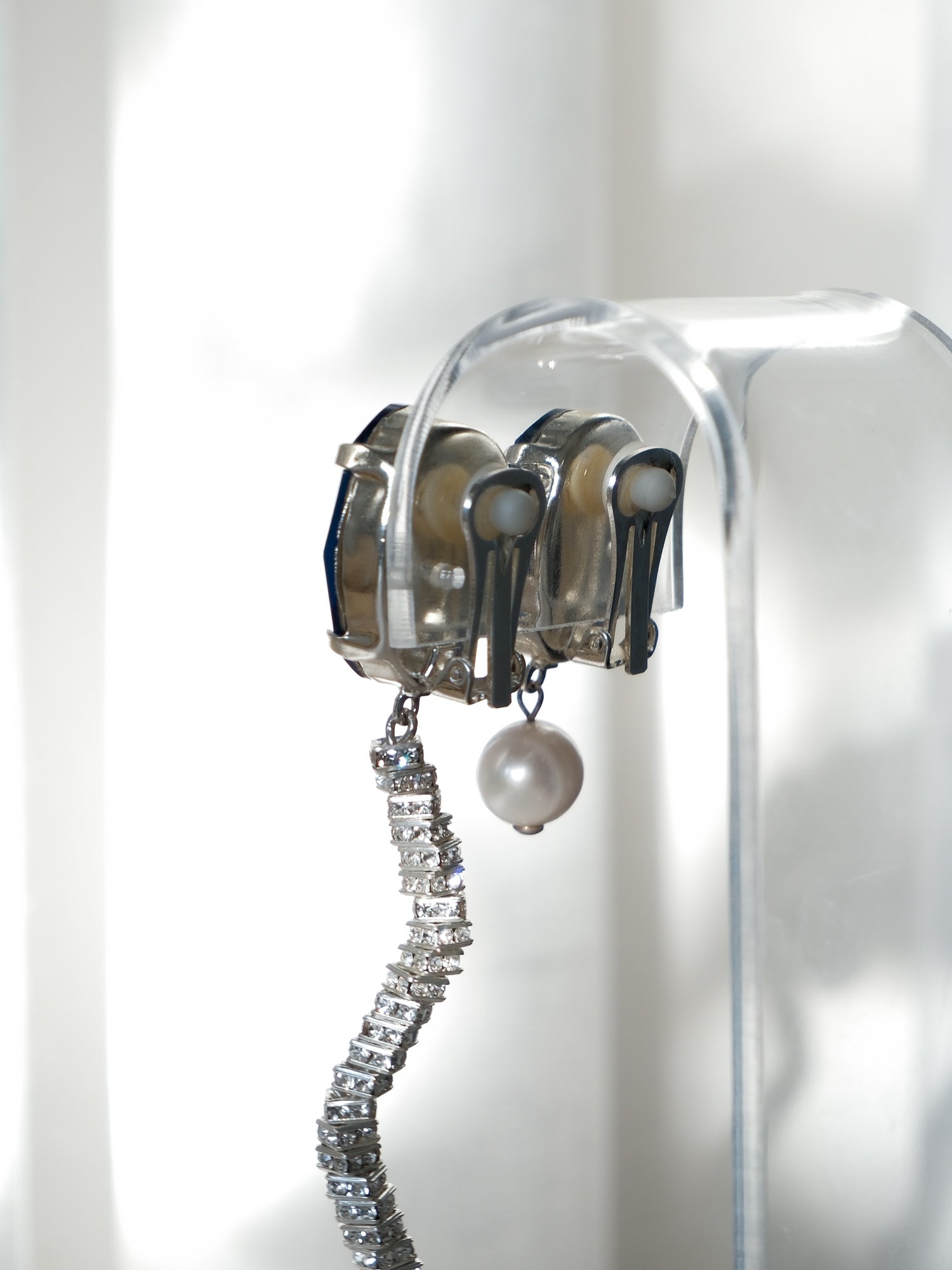 Asymmetrical Crystal and Pearl Drop Earrings