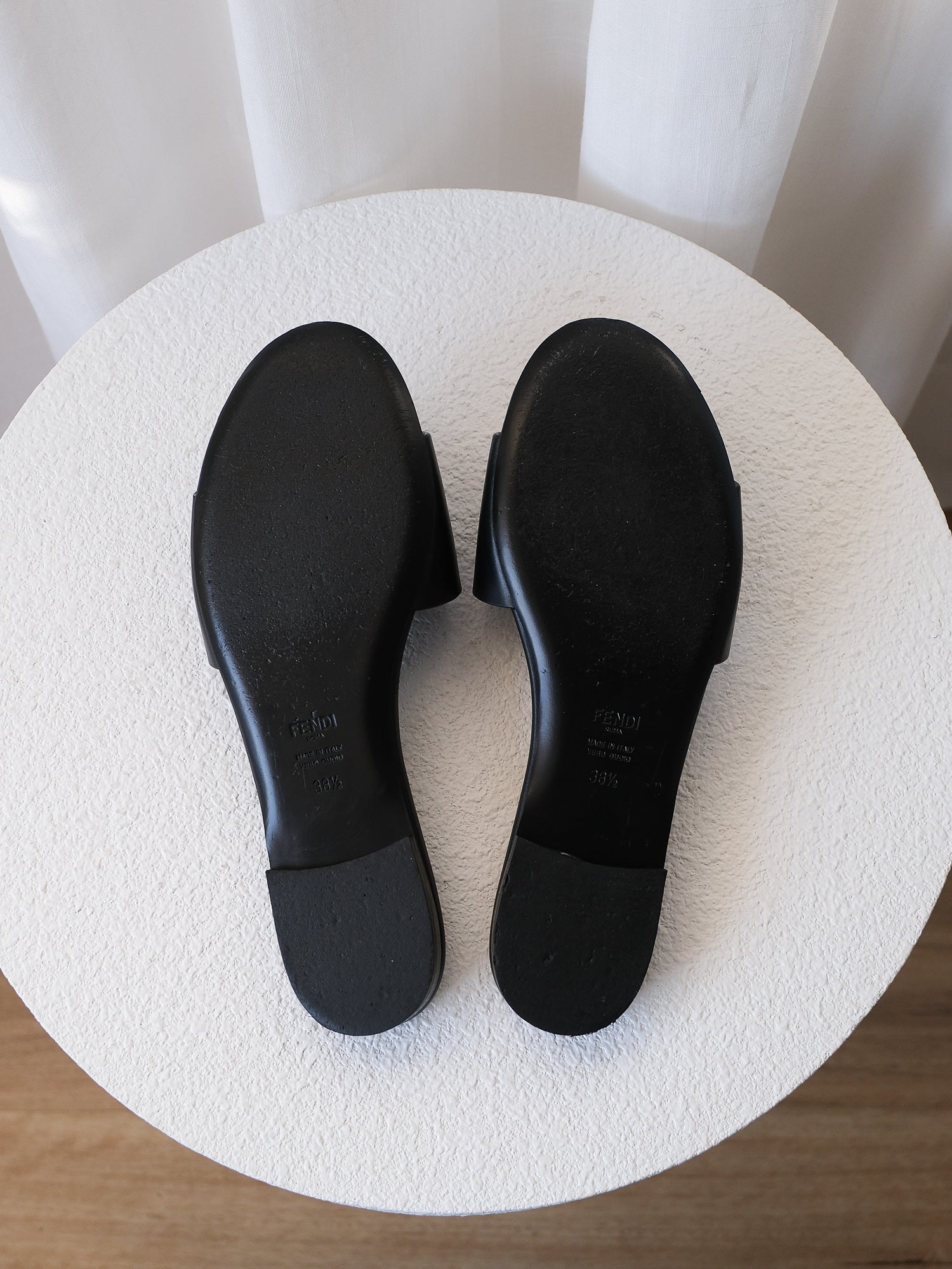 'Baguette' FF Motif Leather Slides, Size 38