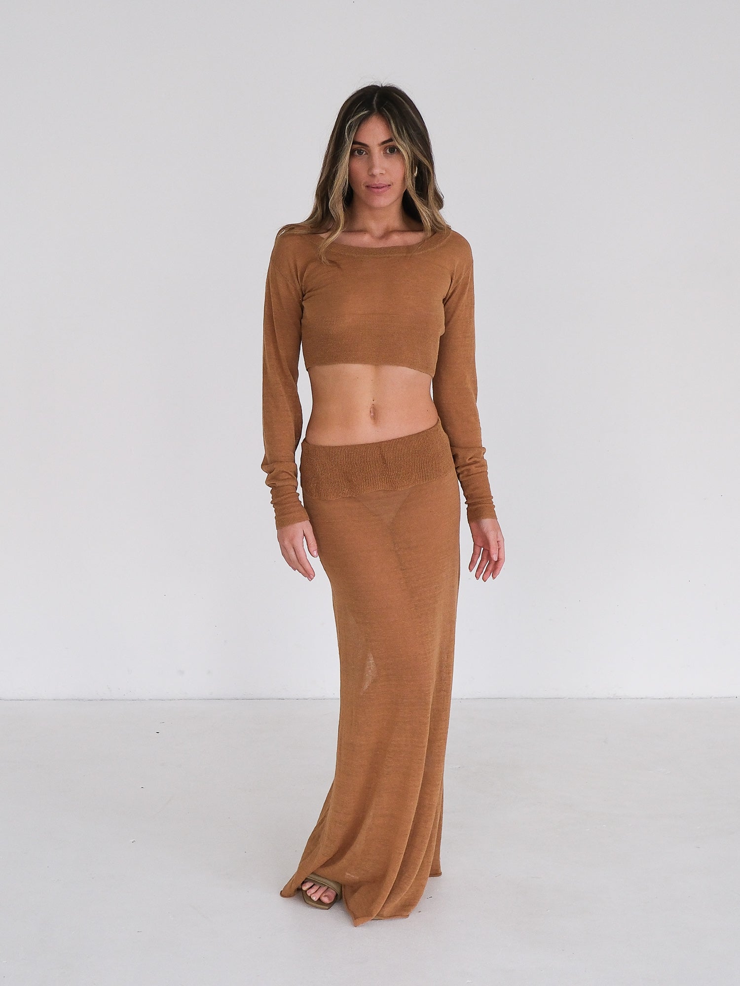 'Lyca' Linen Blend Knit Maxi Skirt, Size S