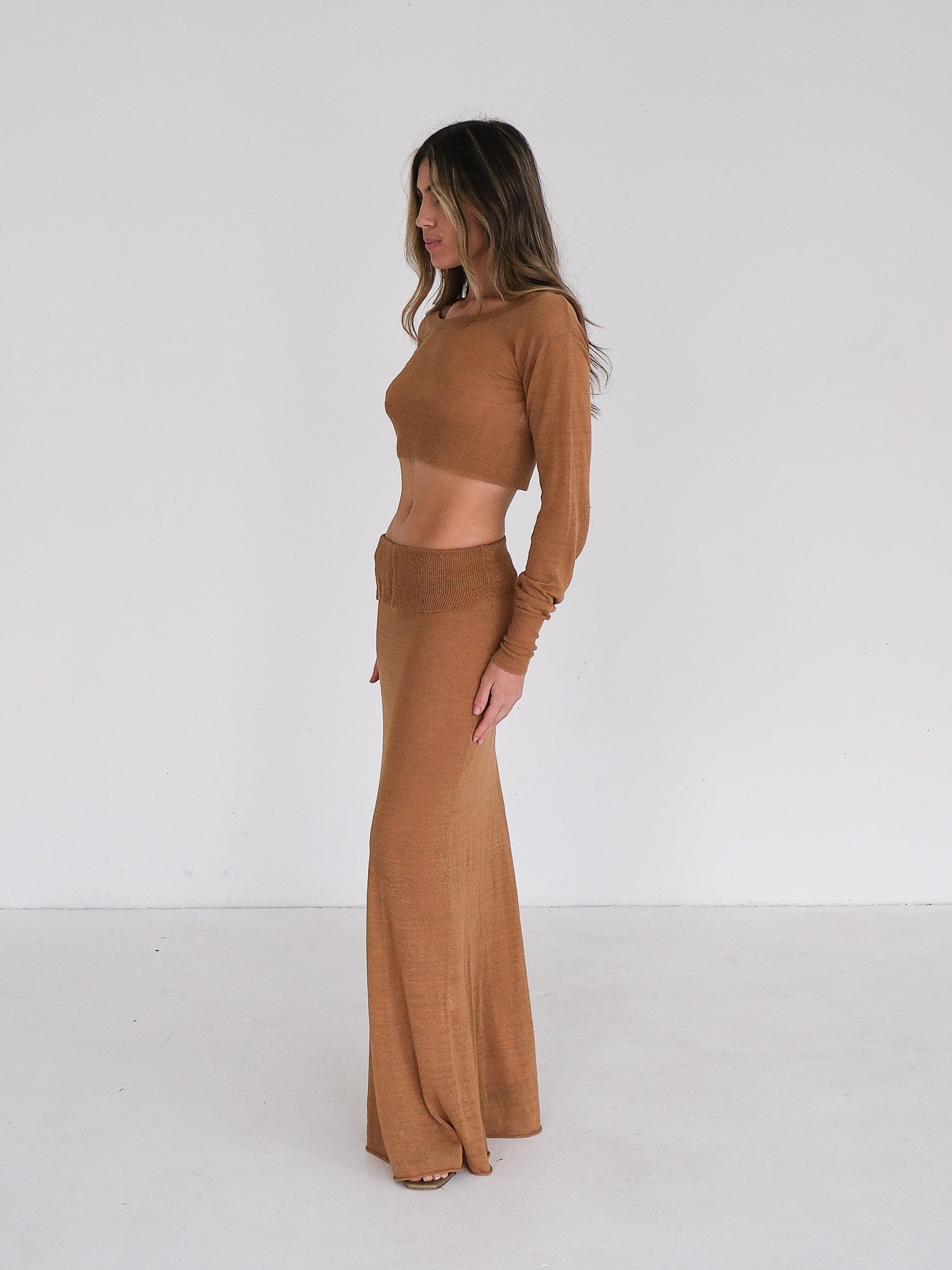 'Lyca' Linen Blend Knit Maxi Skirt, Size S
