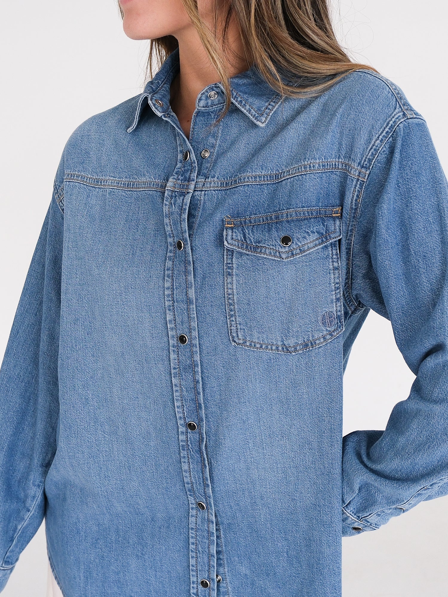 'Sloan' Oversized Denim Shirt, Size XS