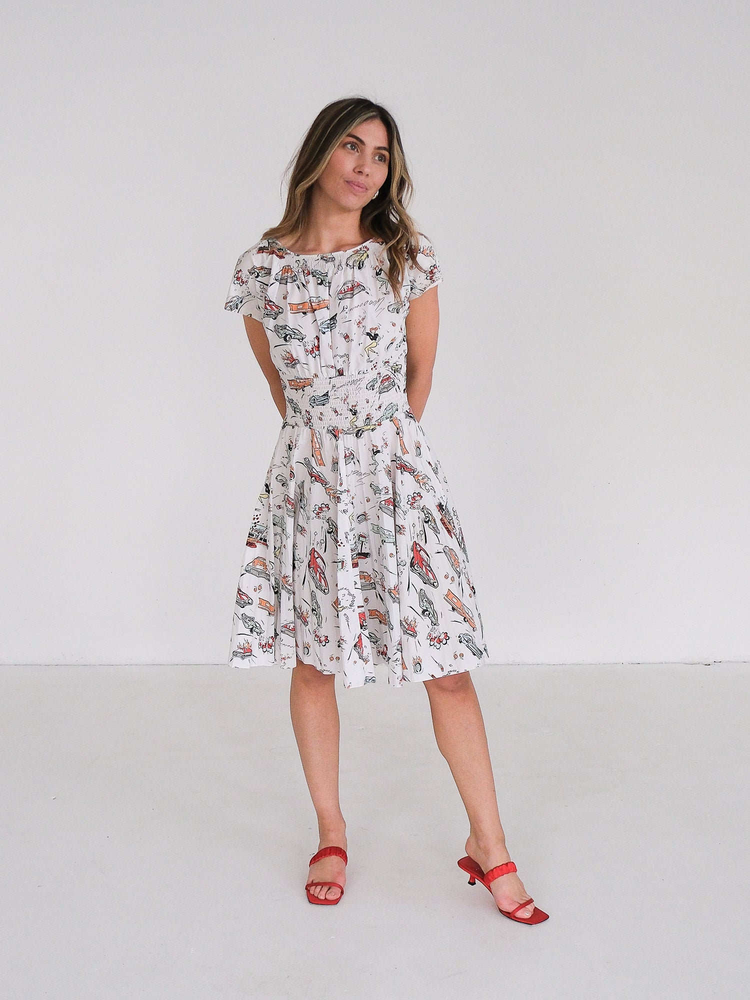 SS12 Americana Car Print Cotton Mini Dress, Size IT 40 | AU 8