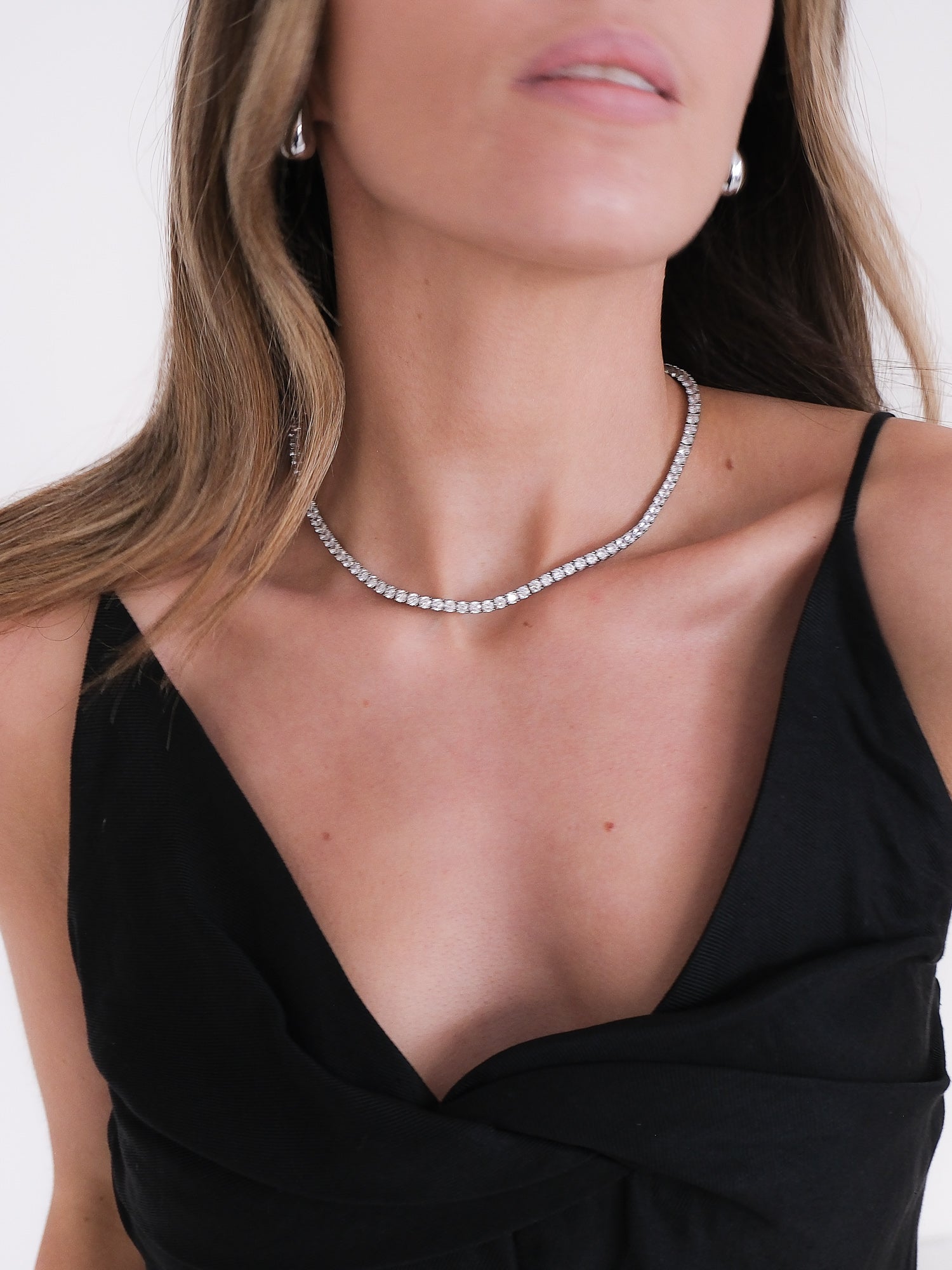 'Kate' Round Cut 3.75mm Lab White Sapphire Riviére Tennis Necklace