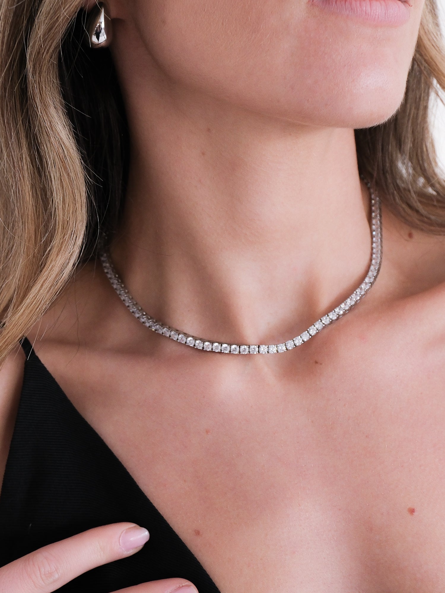 'Kate' Round Cut 3.75mm Lab White Sapphire Riviére Tennis Necklace
