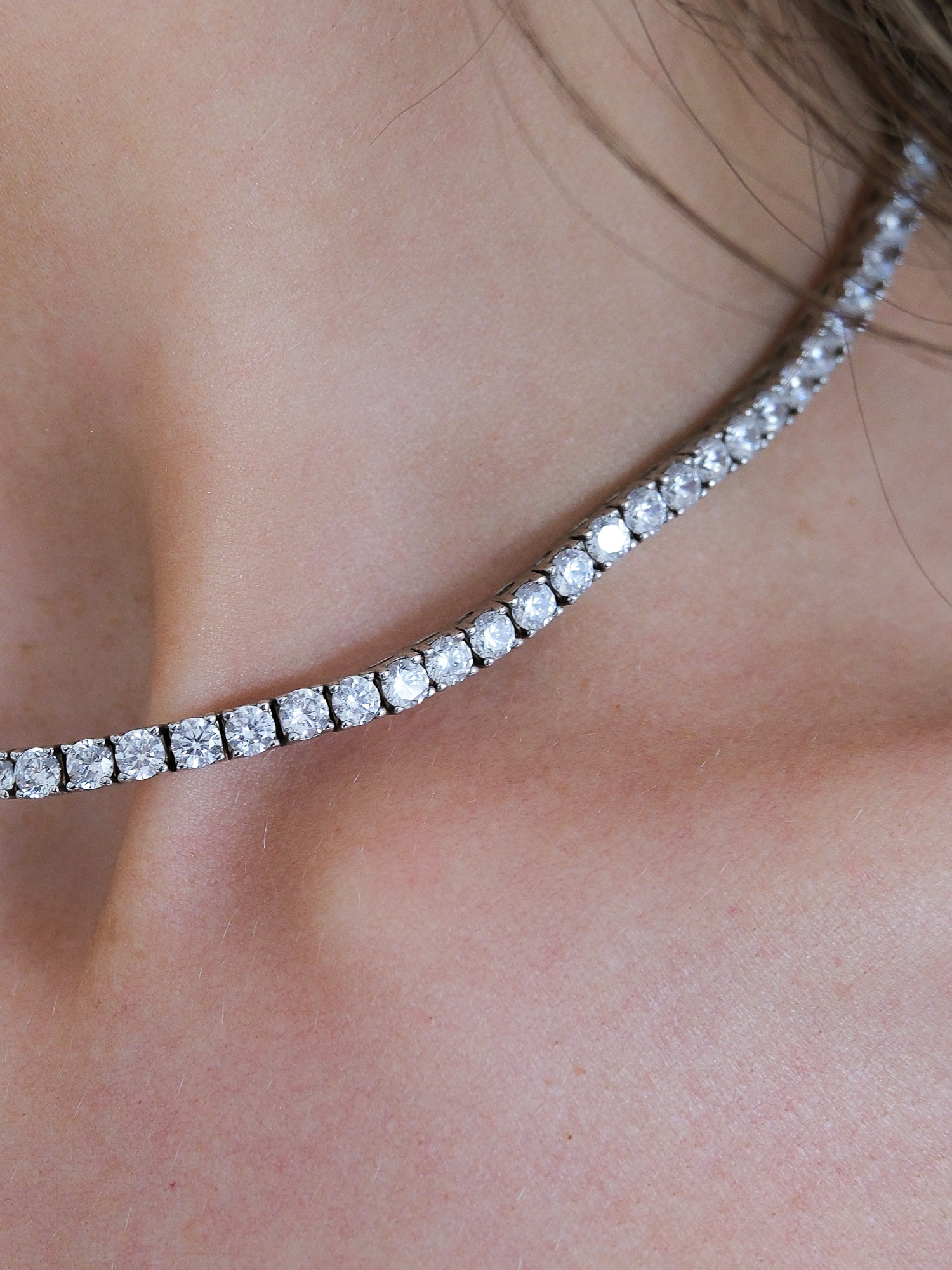 'Kate' Round Cut 3.75mm Lab White Sapphire Riviére Tennis Necklace