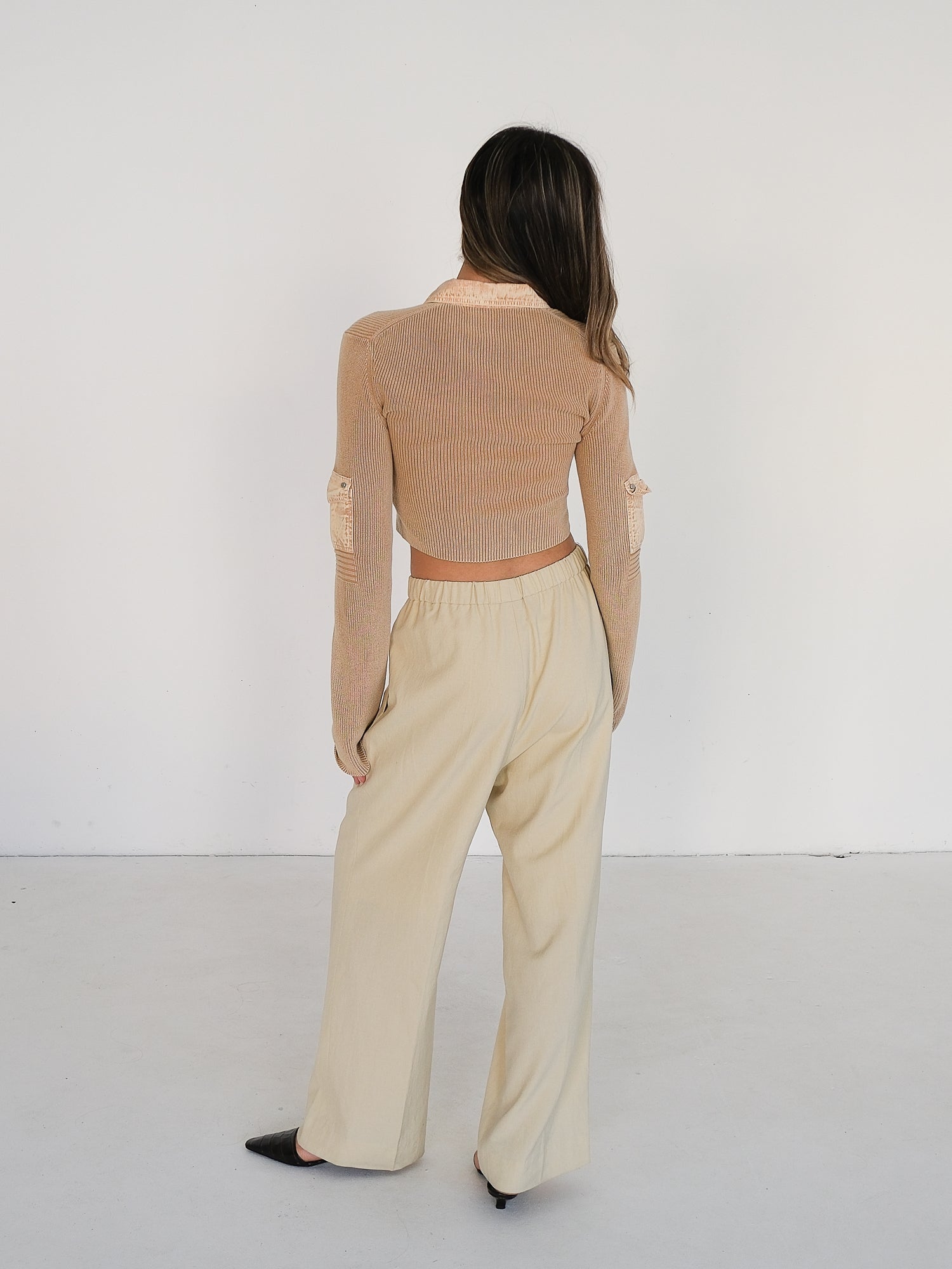 Garment-Dyed Cropped Knit Cardigan, Size S