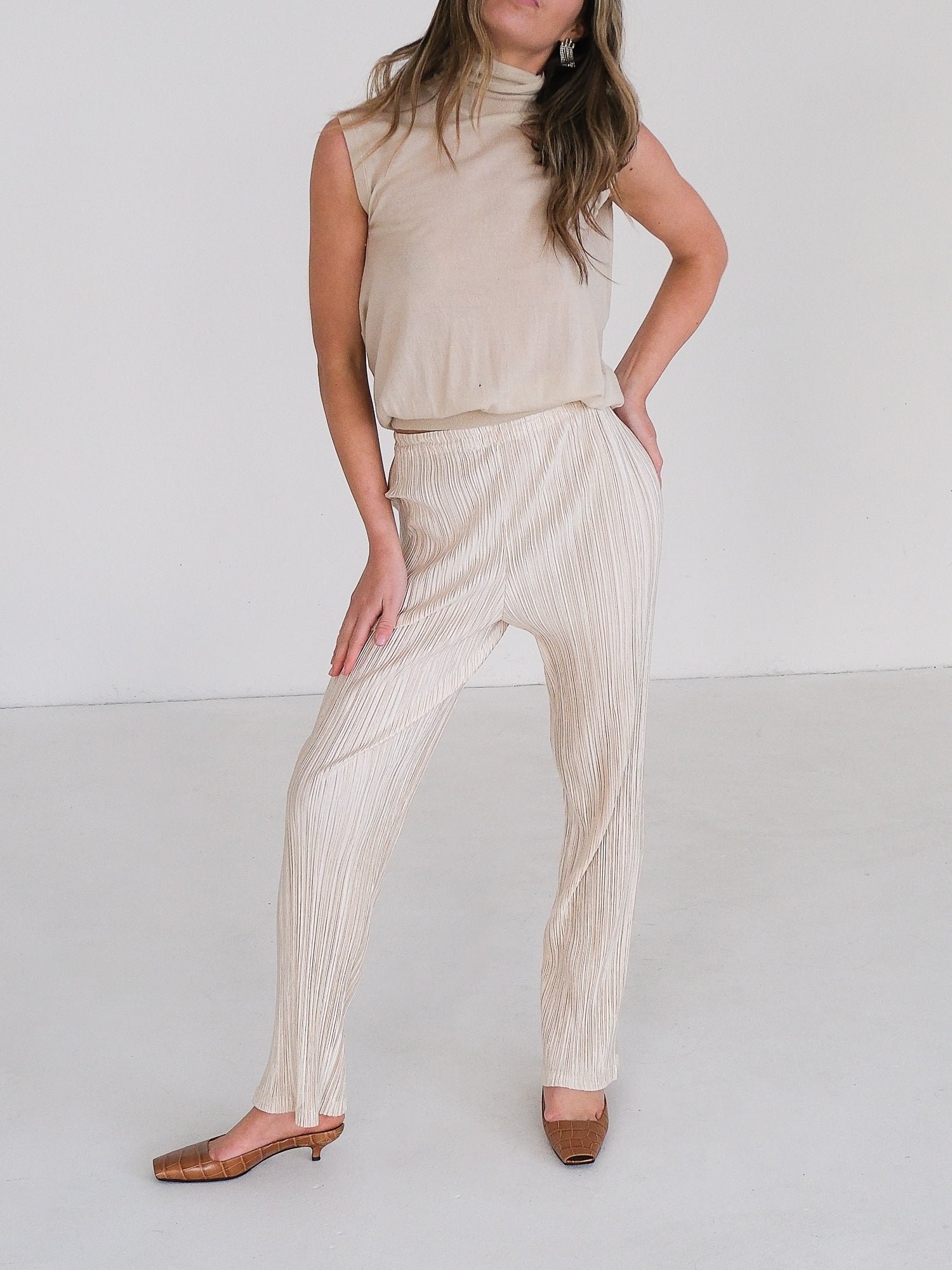 Vintage Pleated Straight Leg Pants, Size M