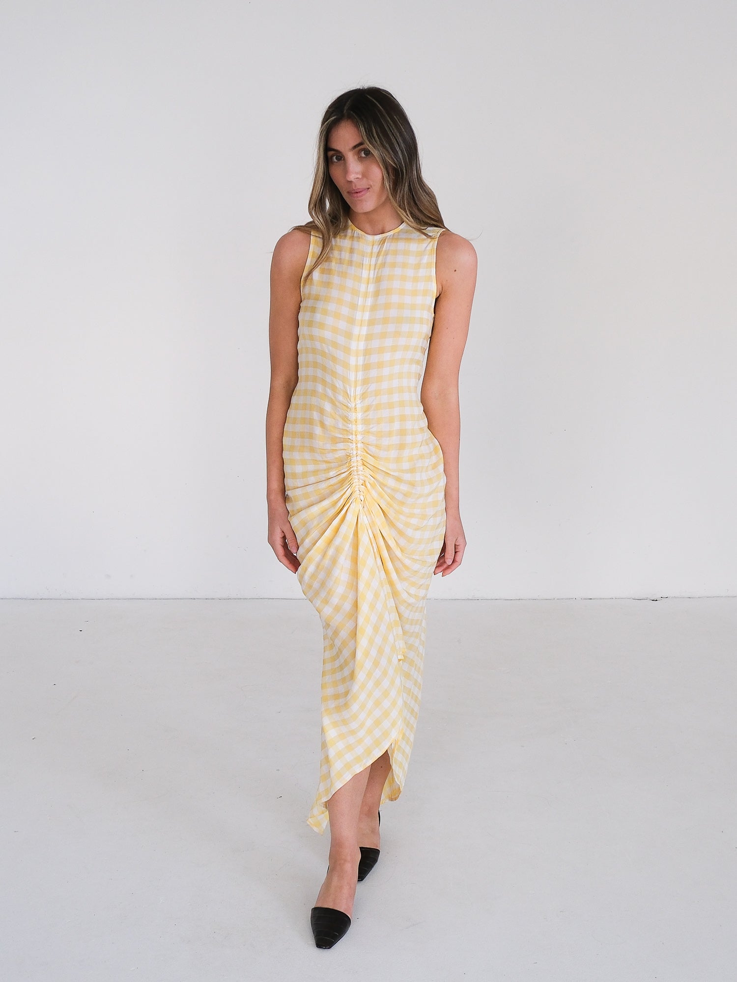 'Zadie' Gingham Jacquard Midi Dress, Size AU 8