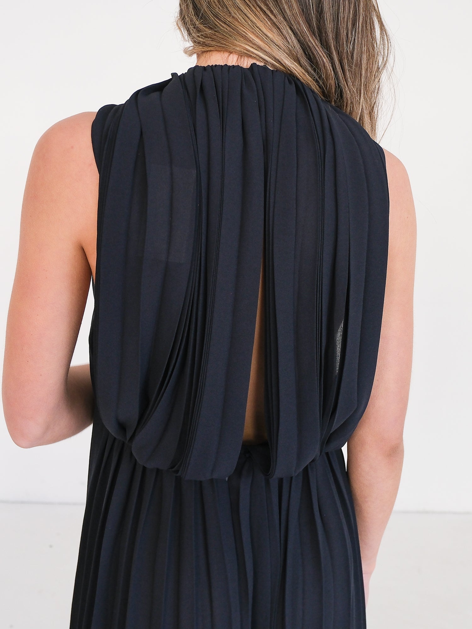 Pleated Open Back Midi Dress, Size AU 8