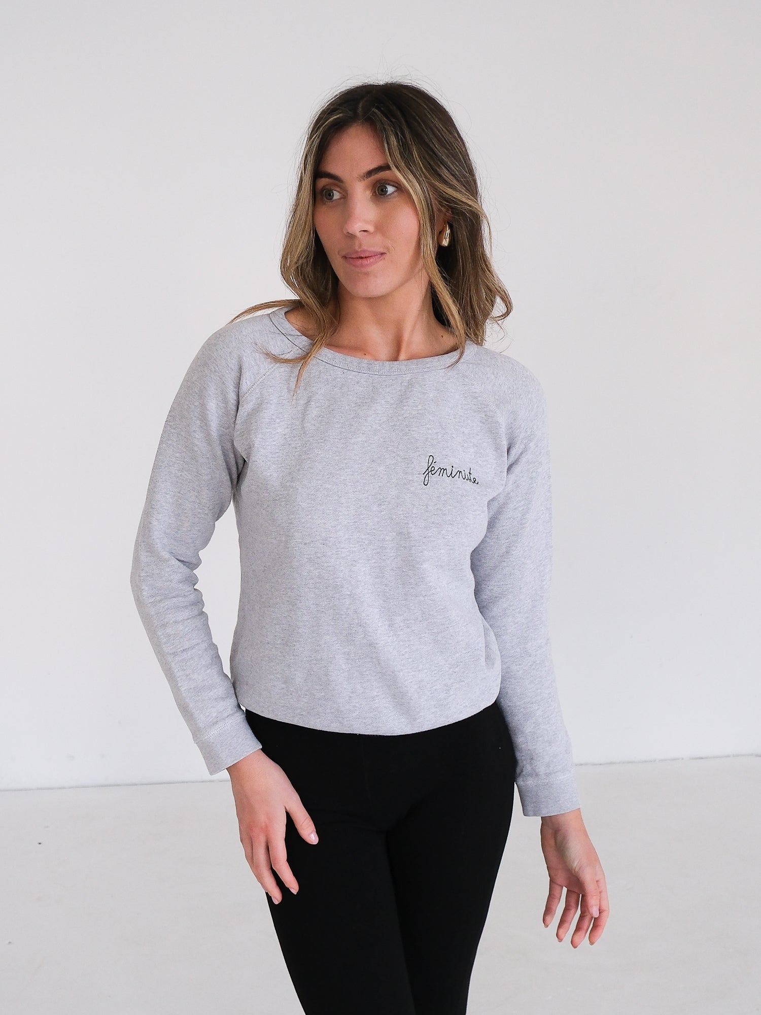 'Feministe' Embroidered Cotton Sweatshirt, Size S