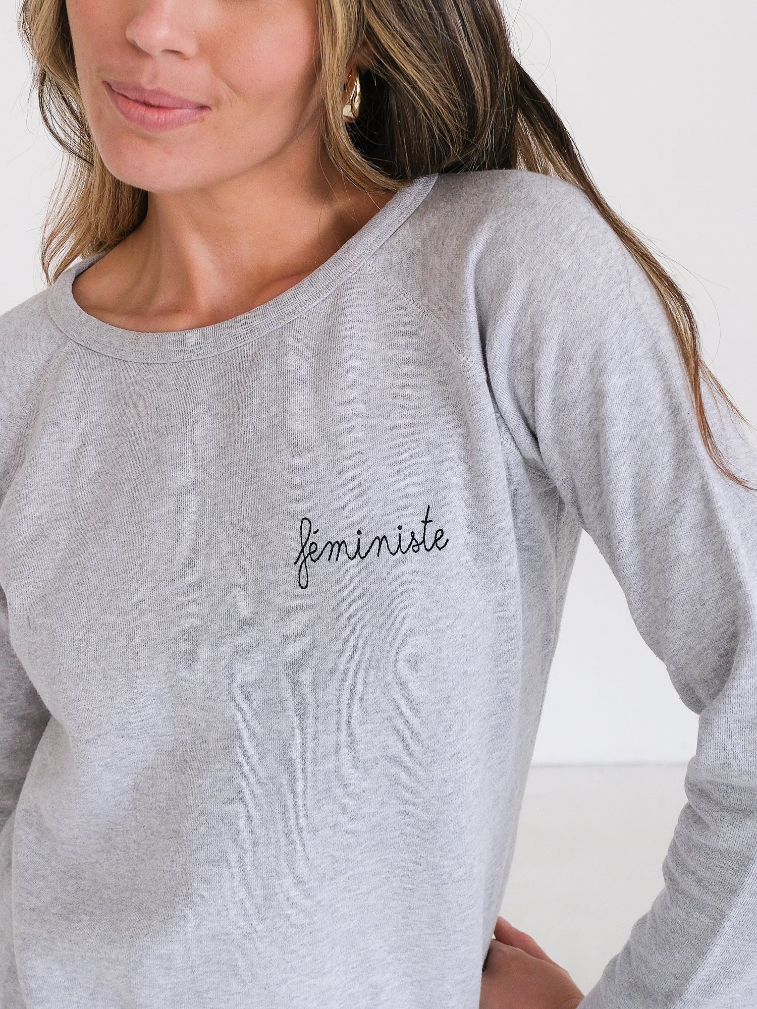 'Feministe' Embroidered Cotton Sweatshirt, Size S