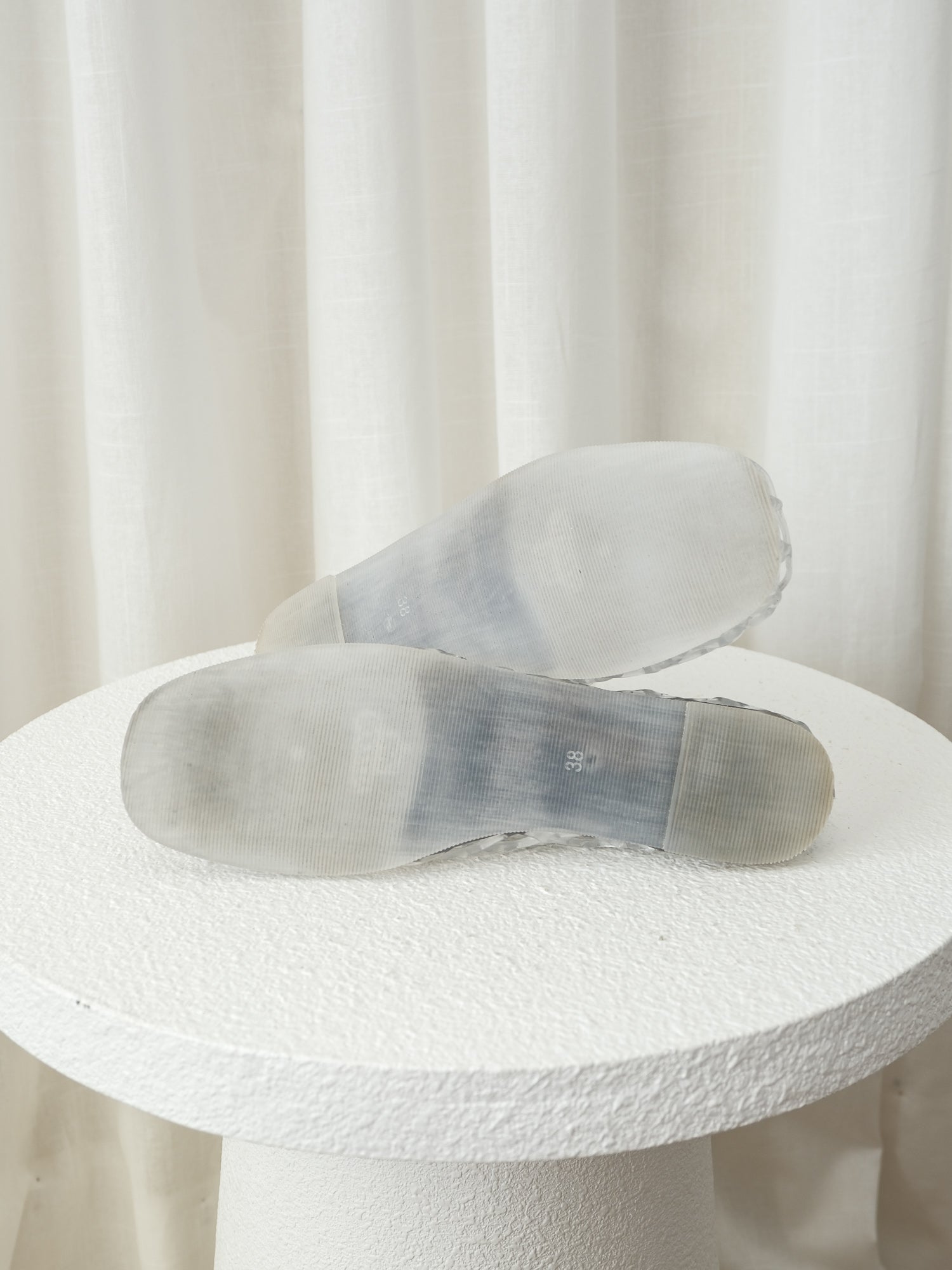 'Jellie' Clear Netted Ballet Flats, Size 38