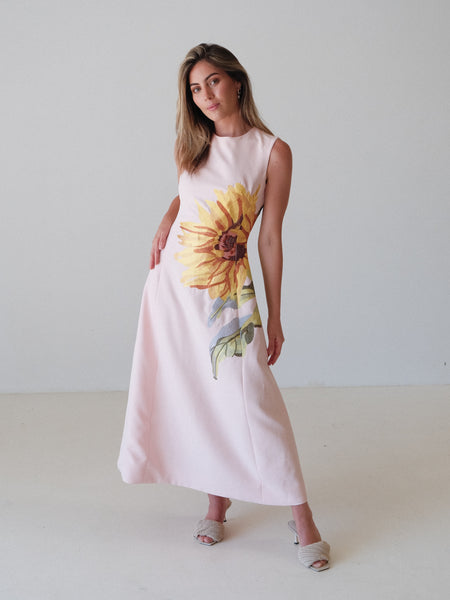 Cleo' Sunflower Sleeveless Midi Dress, Size AU 8