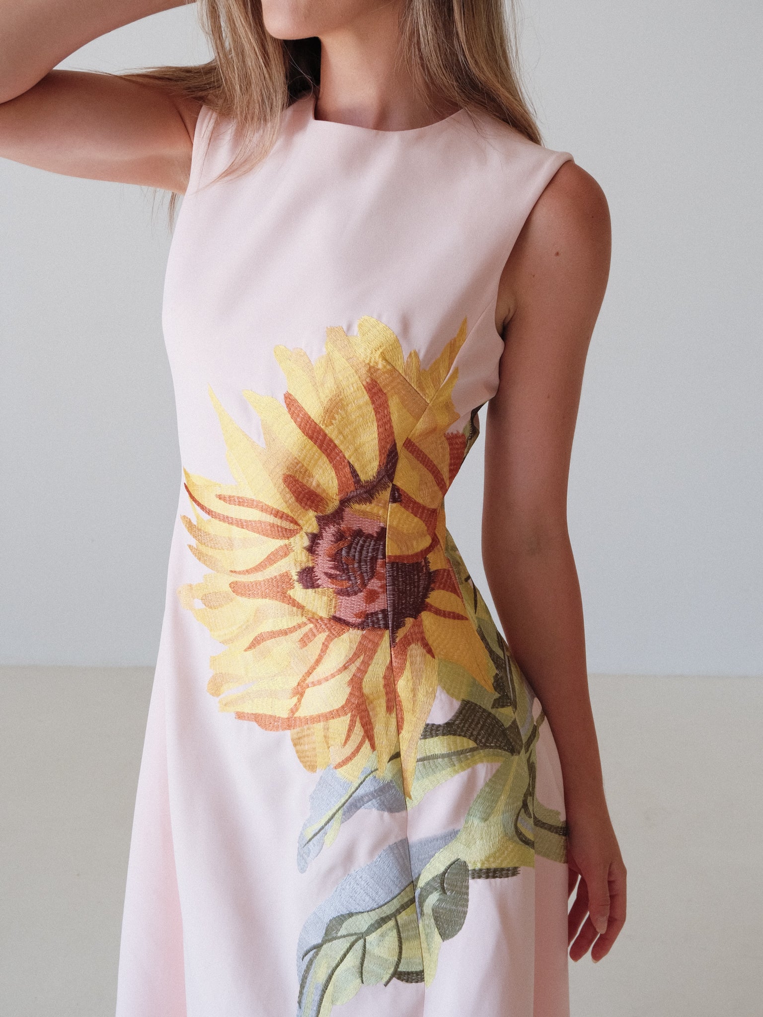 'Cleo' Sunflower Sleeveless Midi Dress, Size AU 8