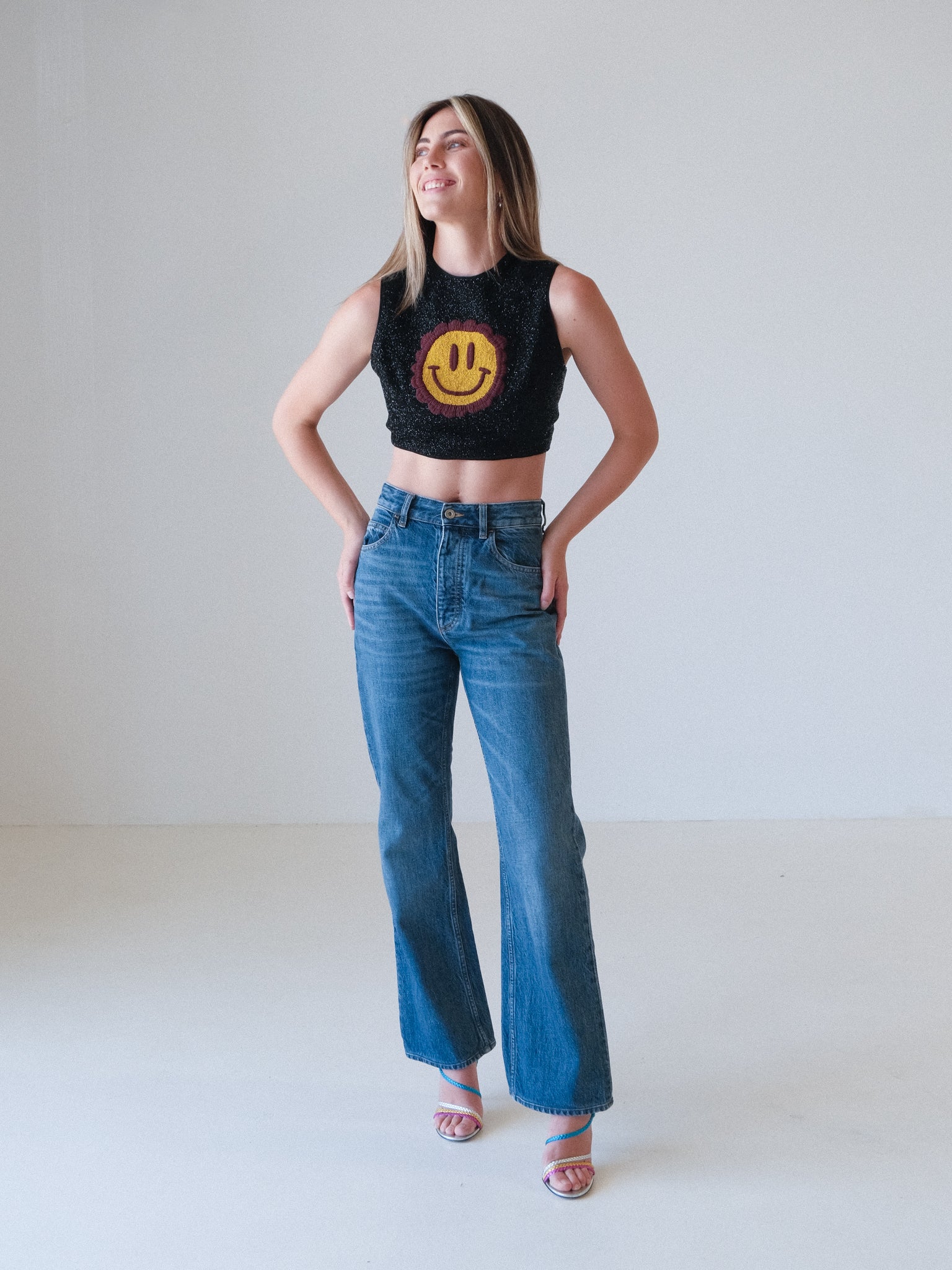 Smiley Graphic Beaded Tank Top, Size 34 | AU 6