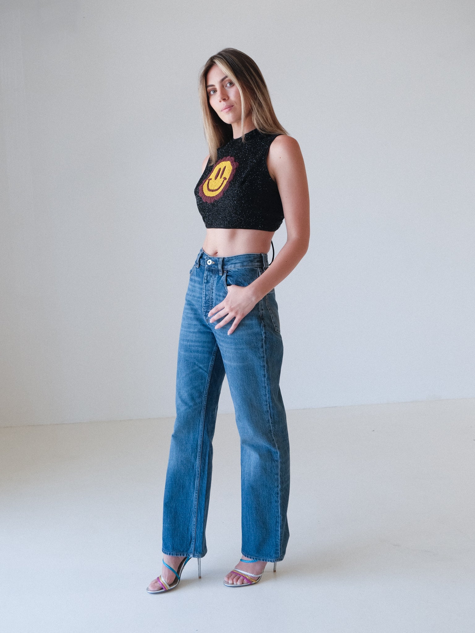 Smiley Graphic Beaded Tank Top, Size 34 | AU 6