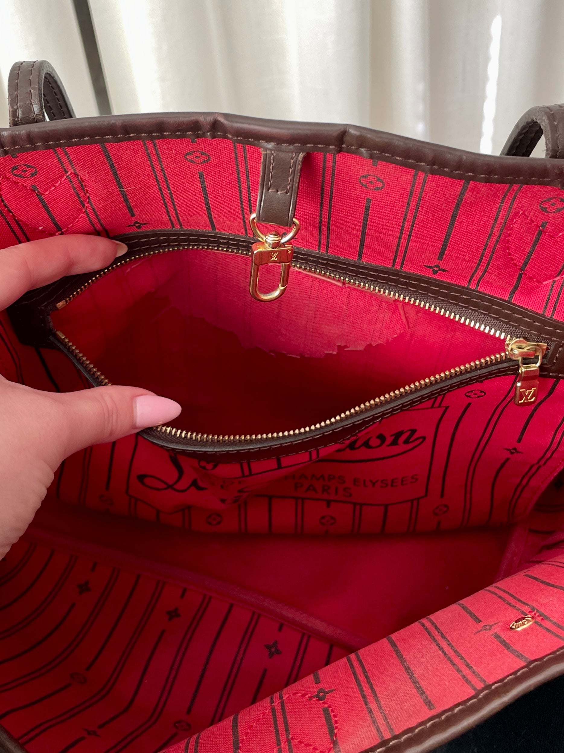'Neverfull' MM Damier Ebene Canvas Tote Bag