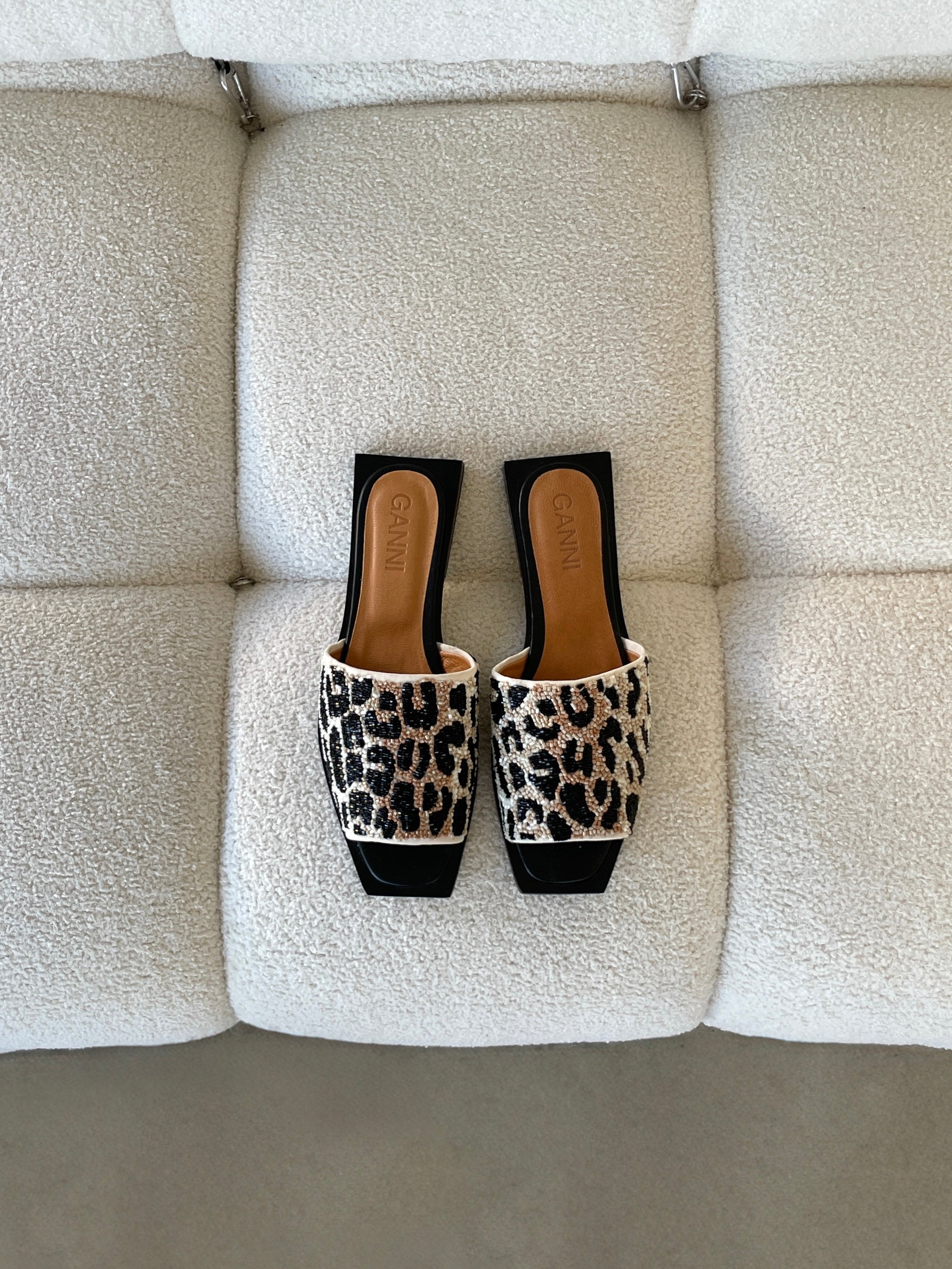 Beaded Leopard Slide Sandals, Size 36
