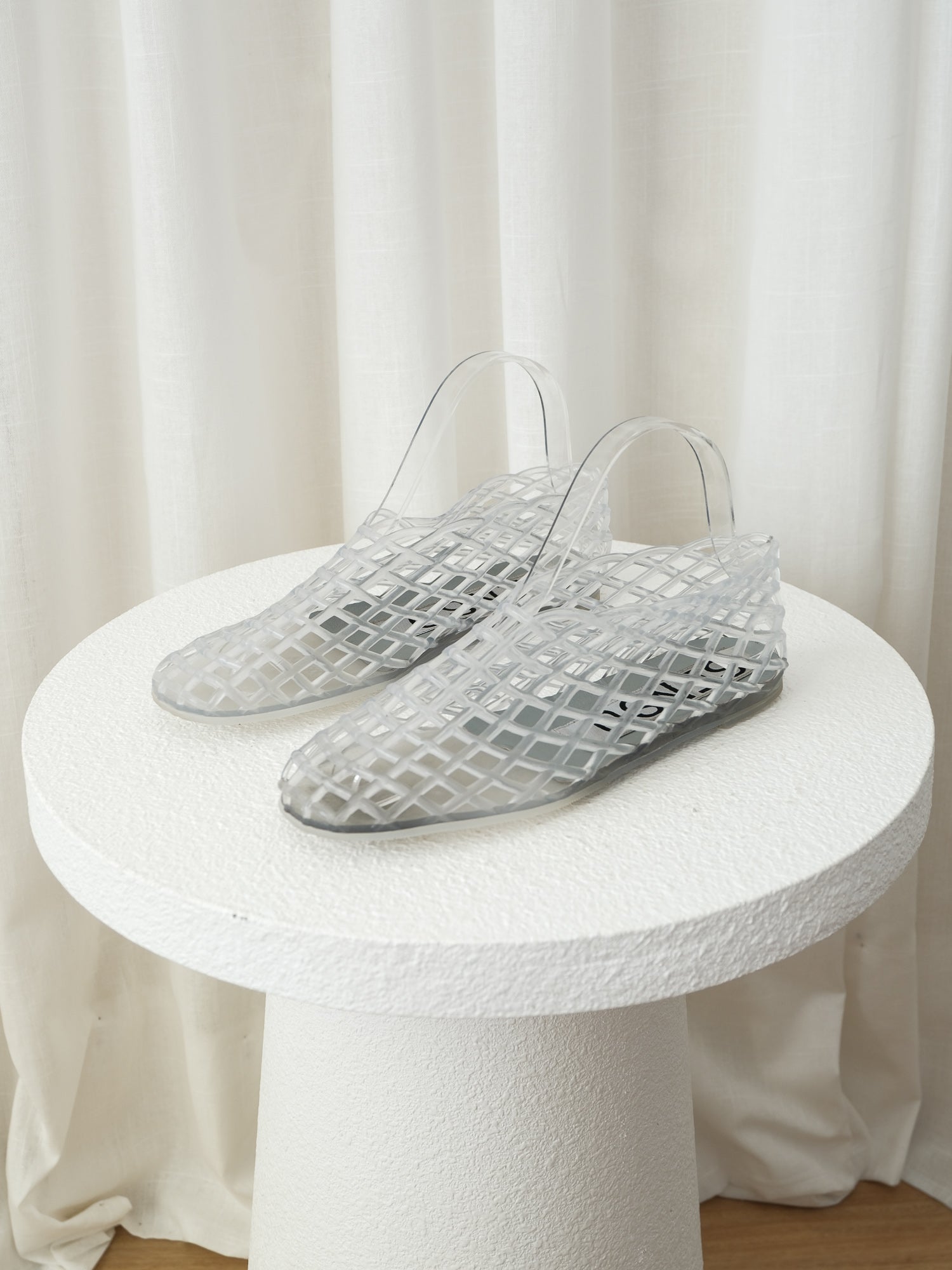 'Jellie' Clear Netted Ballet Flats, Size 38
