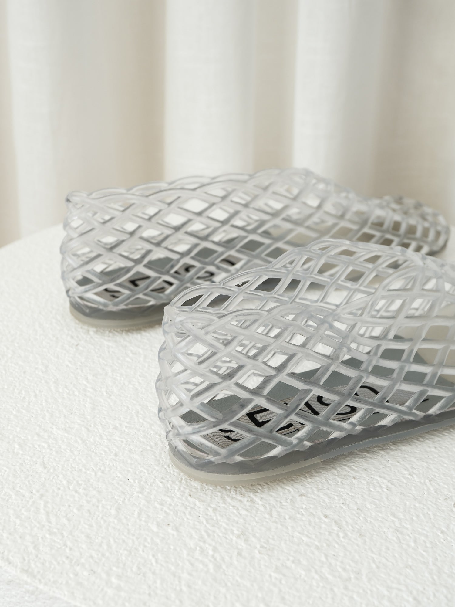'Jellie' Clear Netted Ballet Flats, Size 38