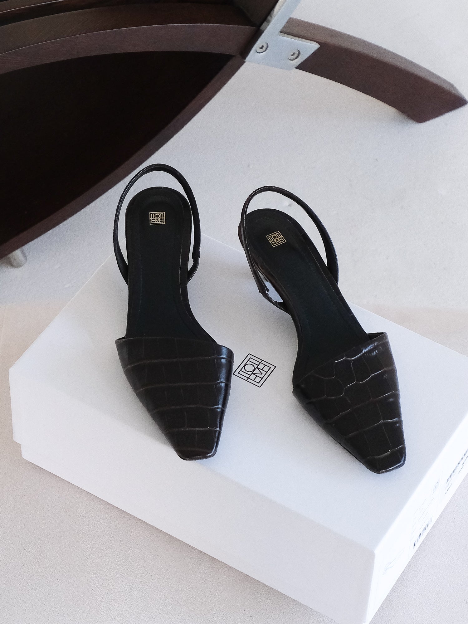Croc-Embossed Leather Slingback Mules, Size 36