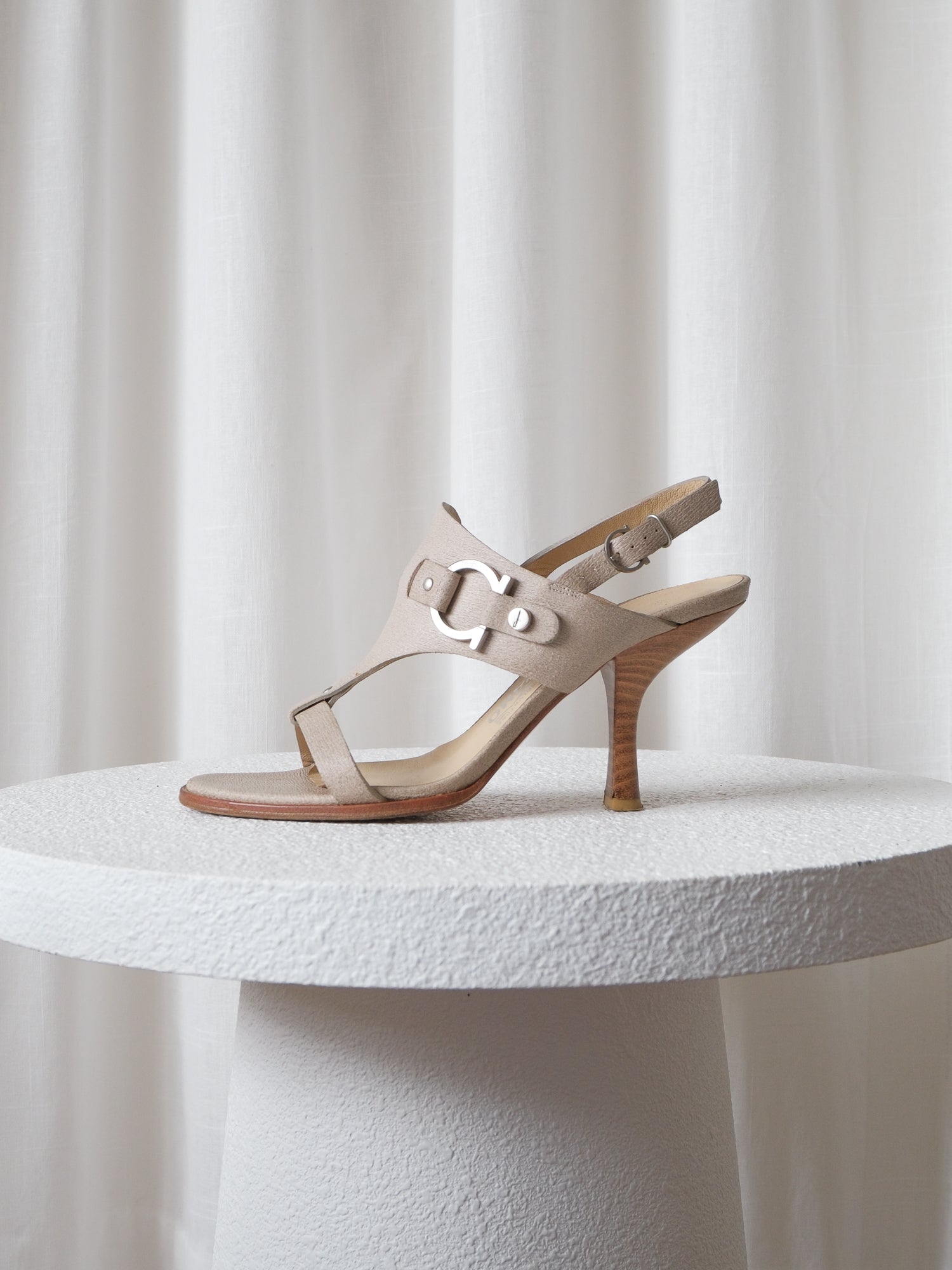 Gancini T-Strap Slingback Sandals, Size 36C