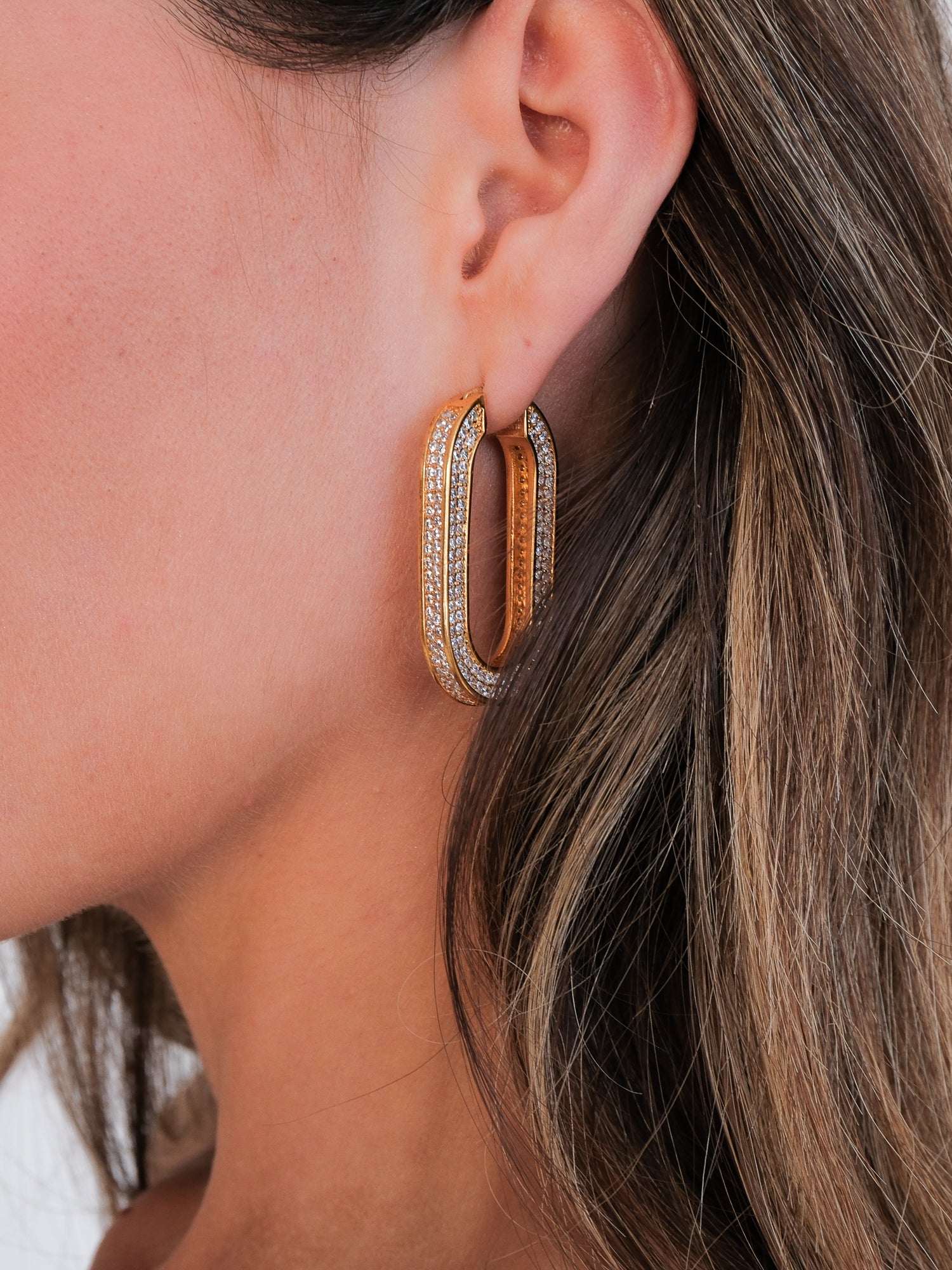 'Edwige' Pavé Crystal Oval Hoop Earrings