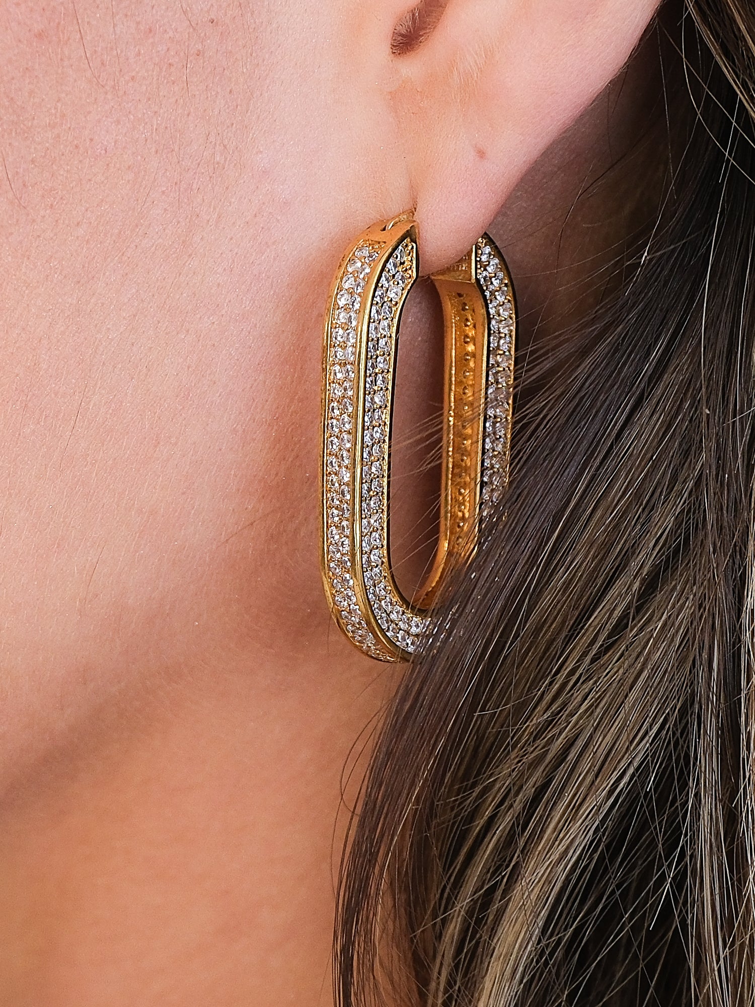 'Edwige' Pavé Crystal Oval Hoop Earrings