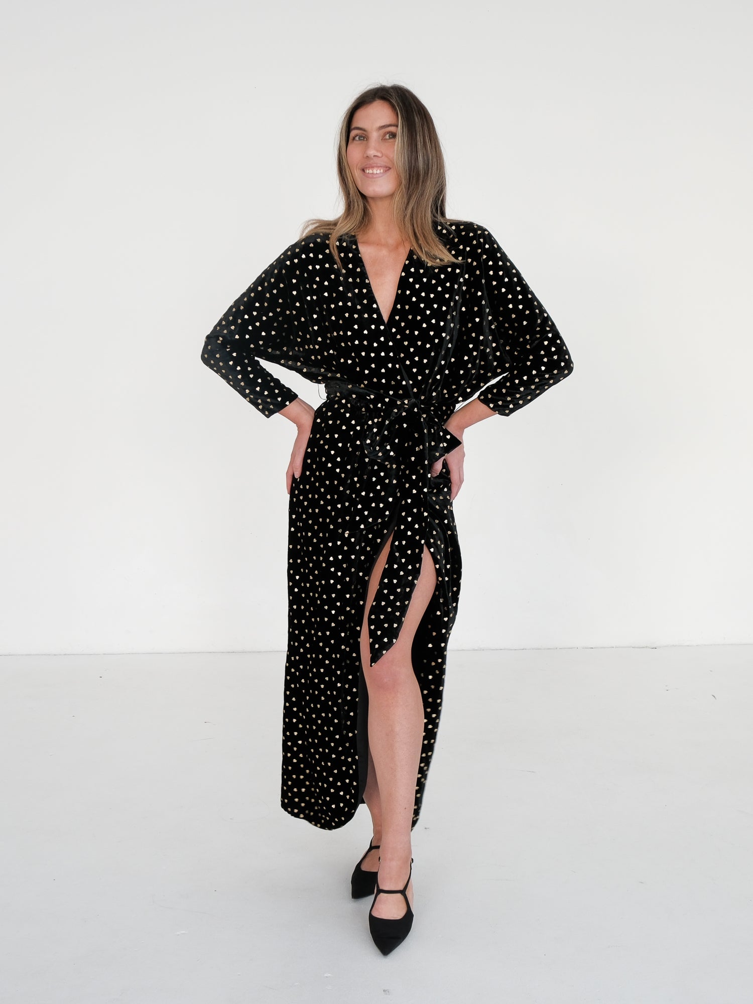 Foiled Heart Velvet Midi Dress, Size AU 8