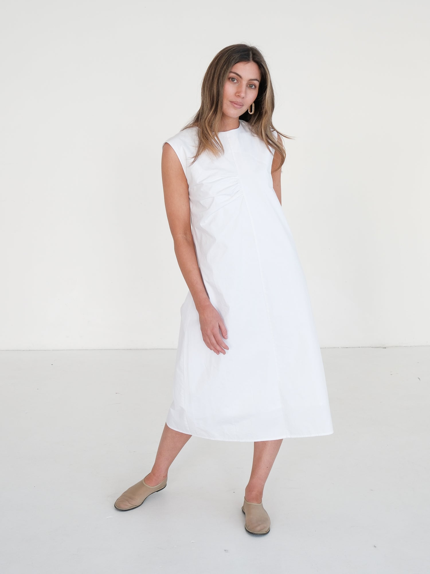 'Hannah' Sleeveless Cotton Midi Dress, Size AU 8