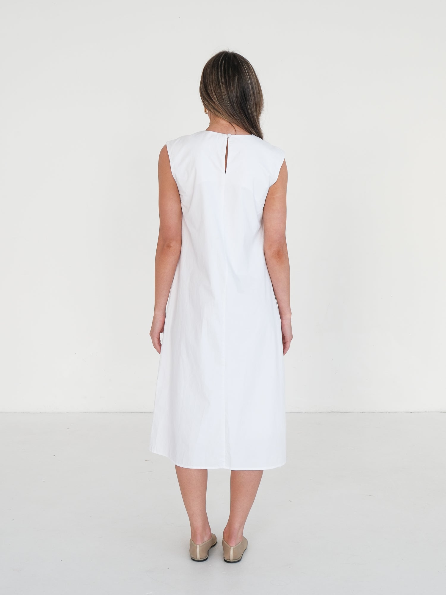 'Hannah' Sleeveless Cotton Midi Dress, Size AU 8