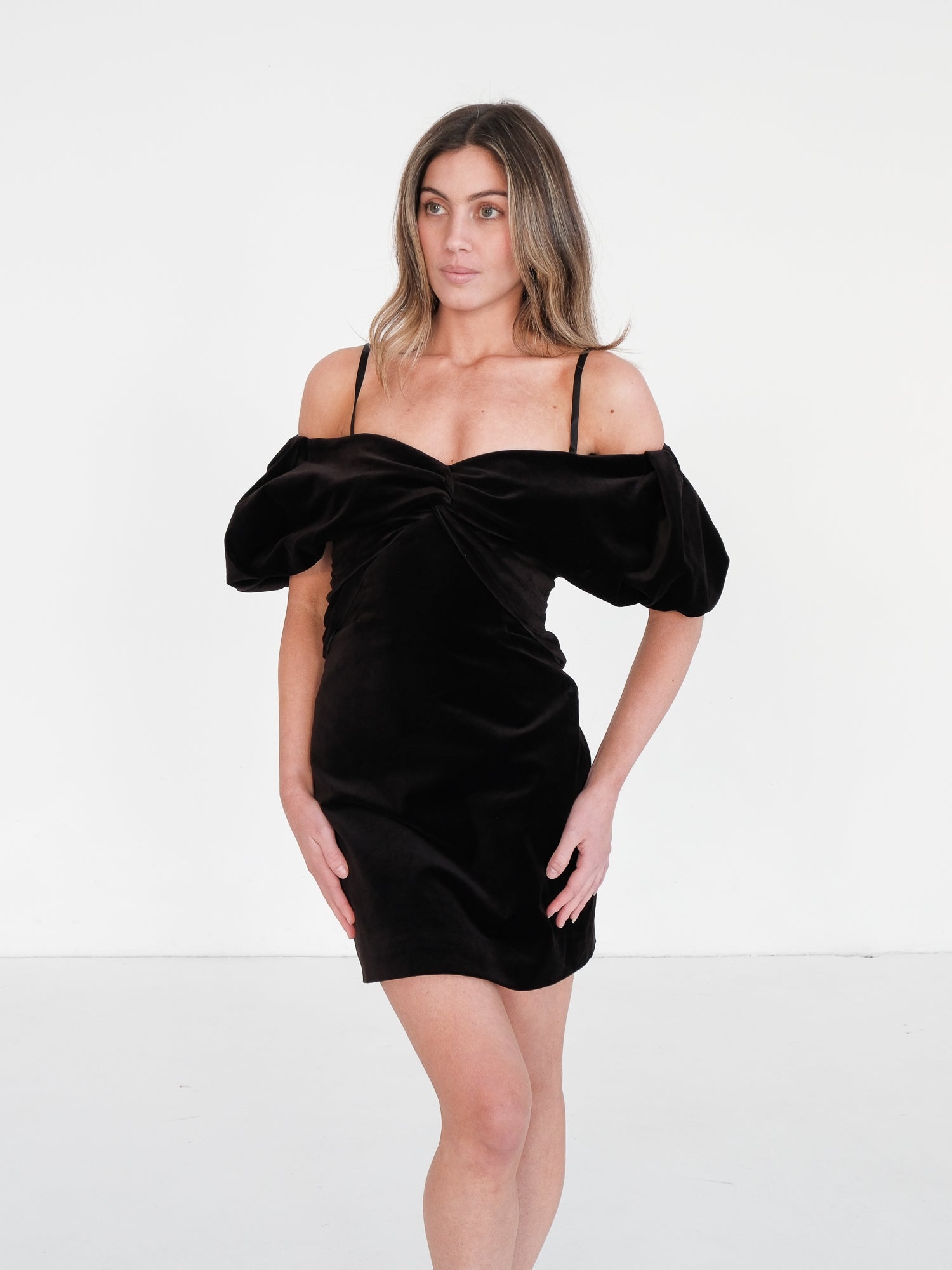 Off-Shoulder Velvet Mini Dress, Size AU 8