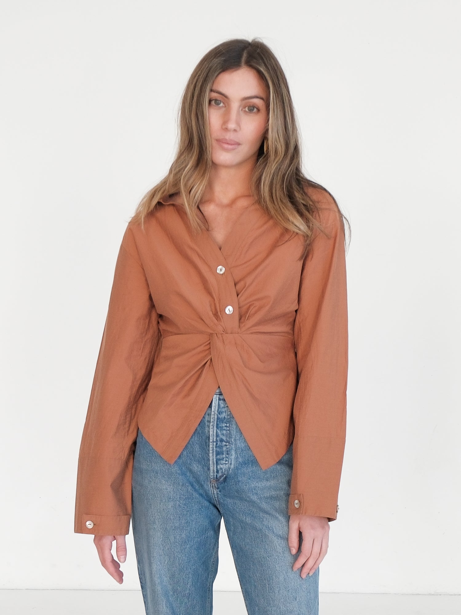 'Idris' Twist Front Shirt, Size S | AU 8