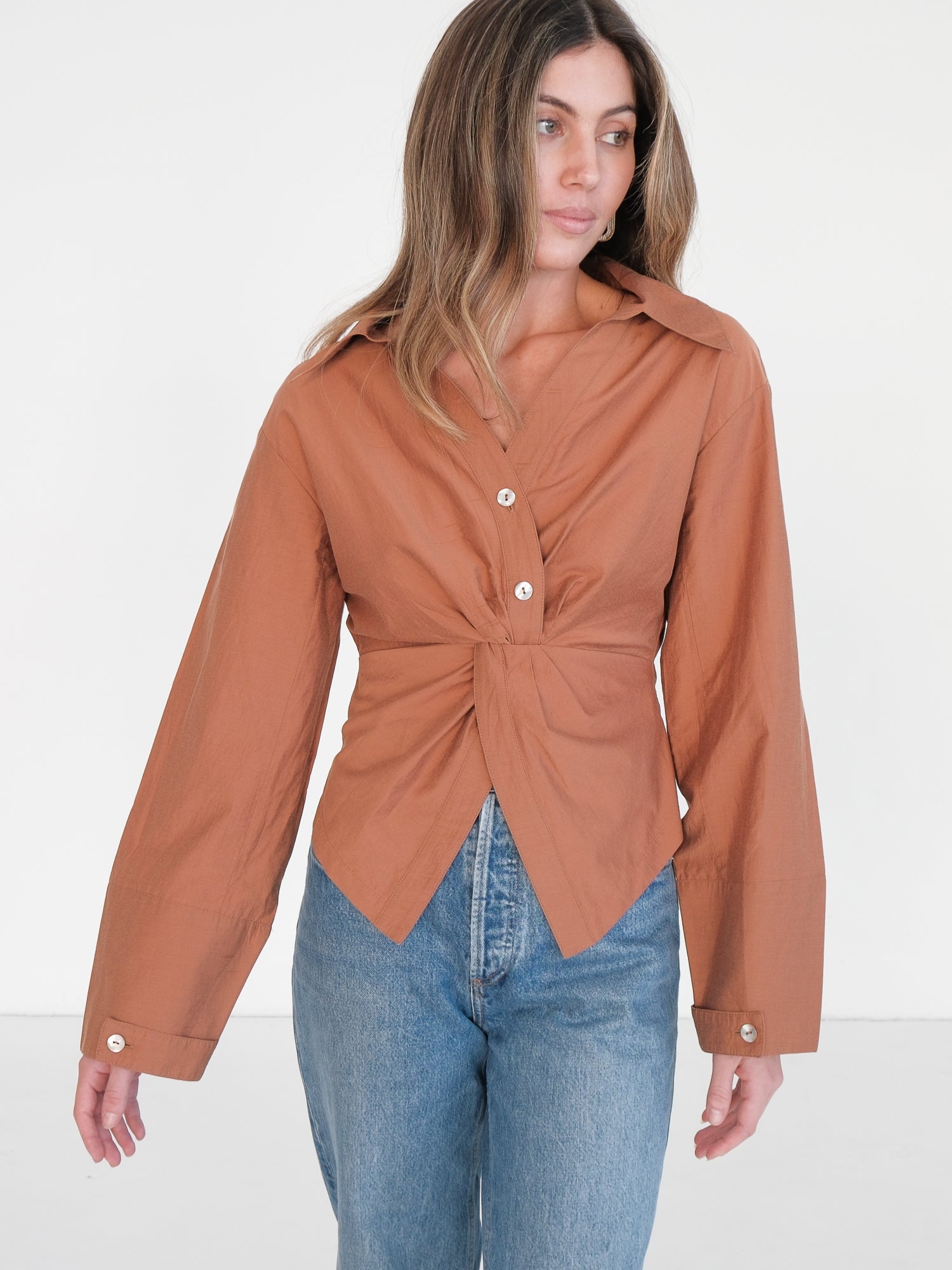 'Idris' Twist Front Shirt, Size S | AU 8