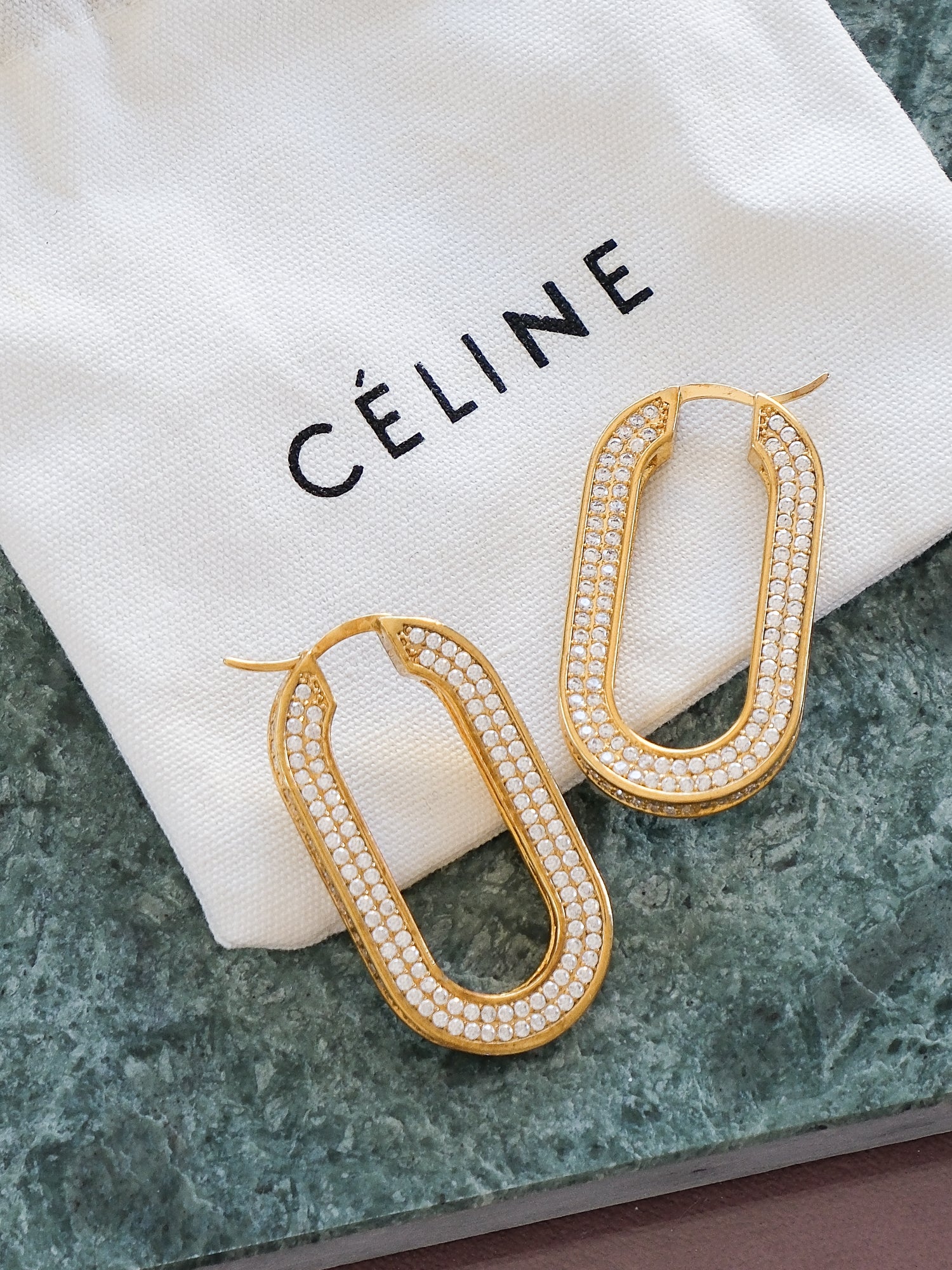 'Edwige' Pavé Crystal Oval Hoop Earrings