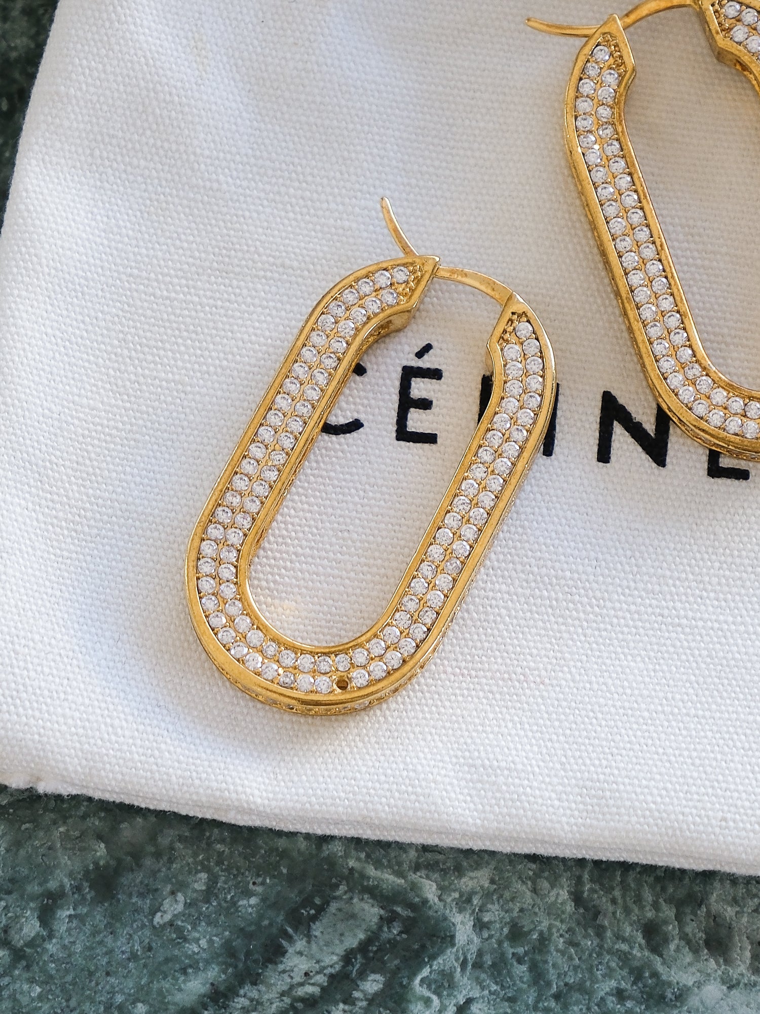 'Edwige' Pavé Crystal Oval Hoop Earrings