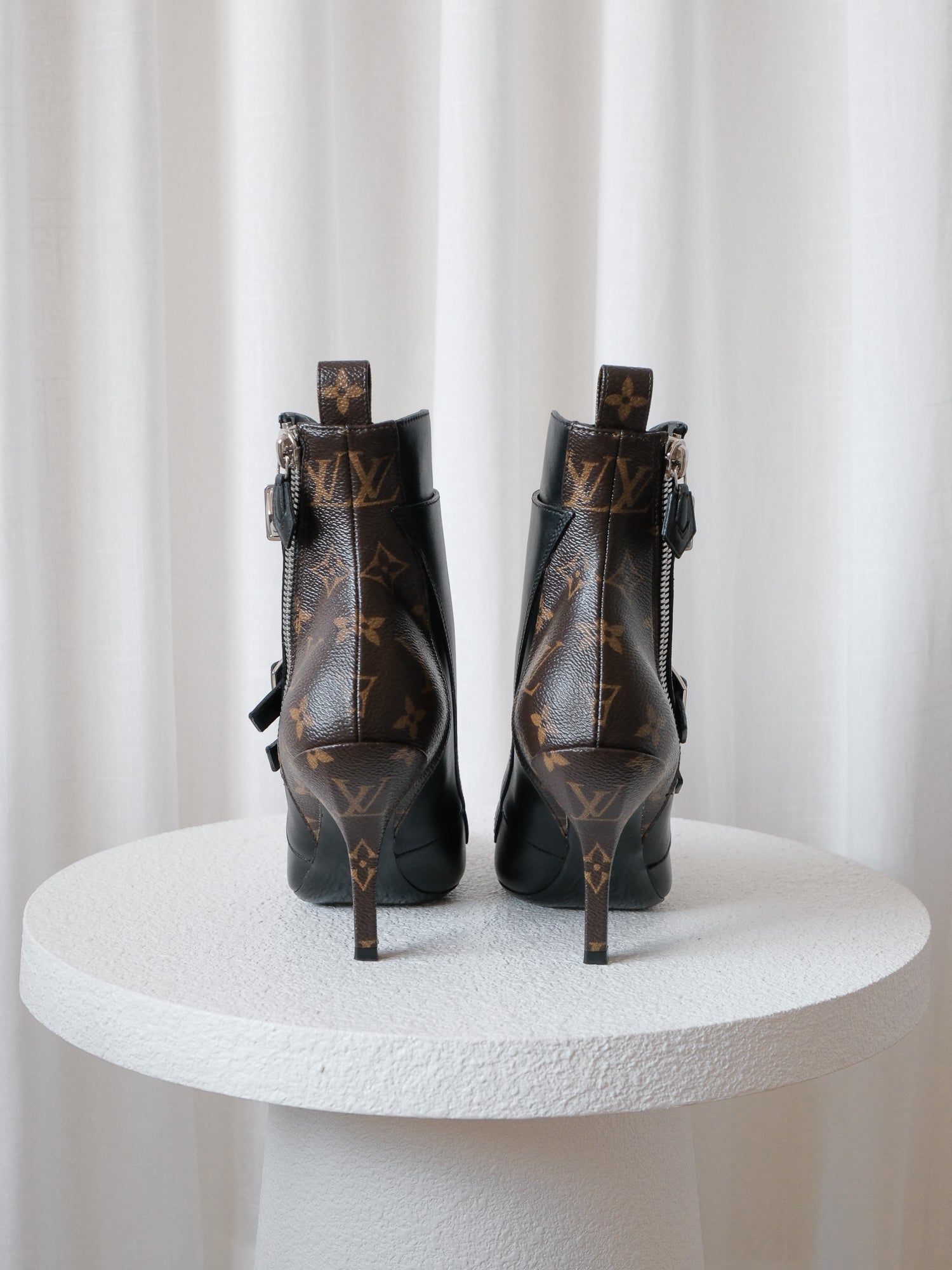 'Janet' Calfskin Monogram Ankle Boots, Size 37