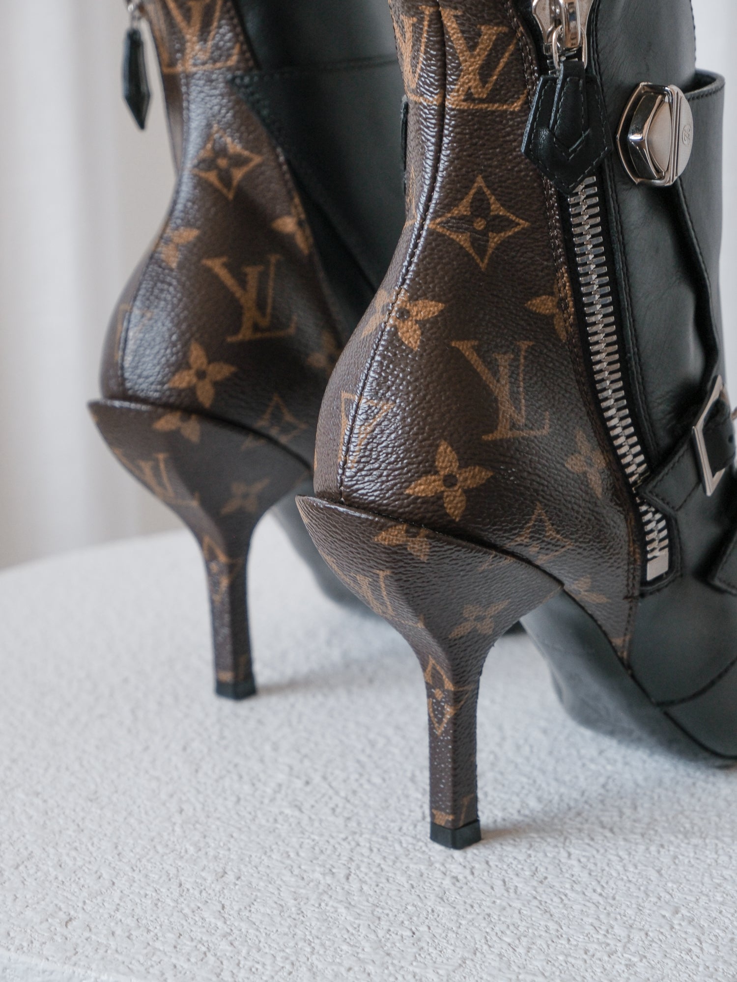 'Janet' Calfskin Monogram Ankle Boots, Size 37