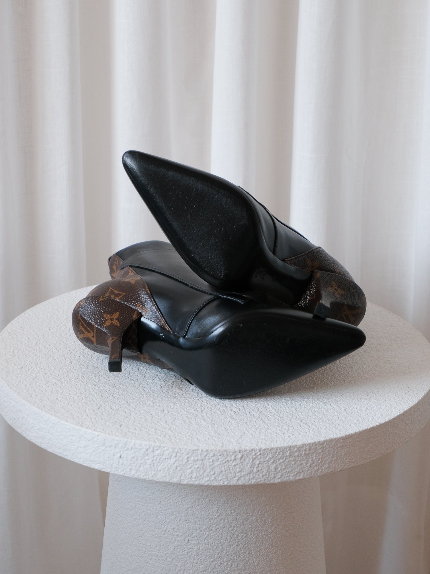 'Janet' Calfskin Monogram Ankle Boots, Size 37
