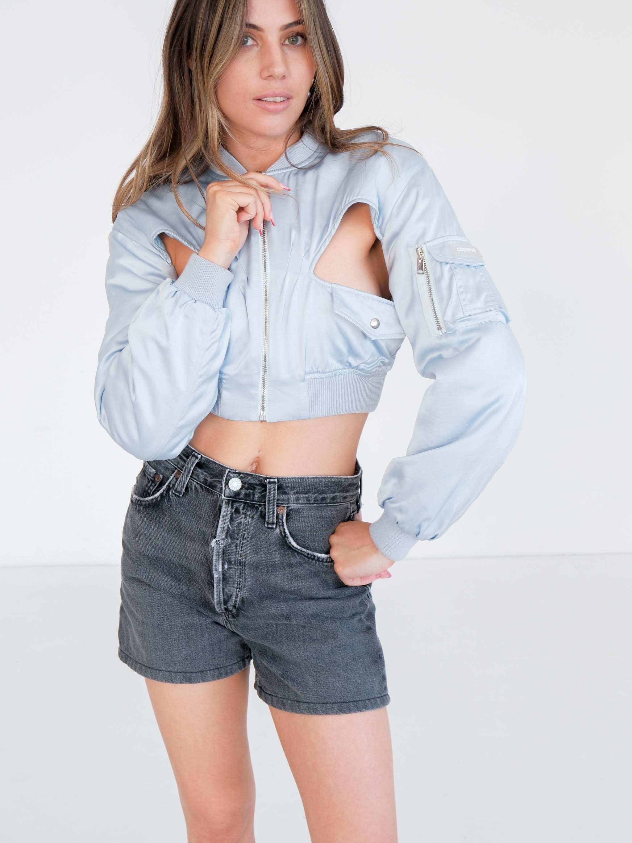 Cut-Out Cropped Bomber Jacket, Size AU 8
