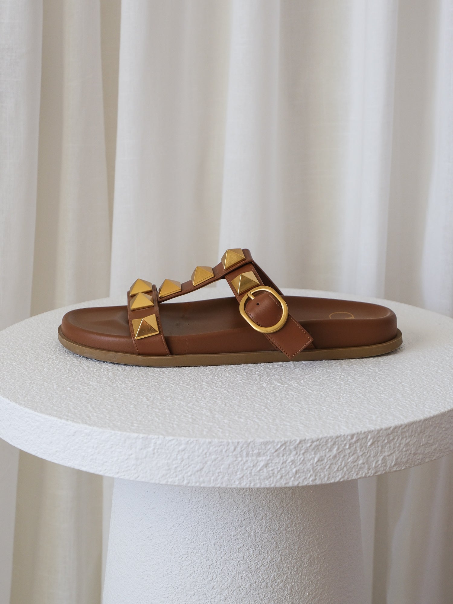 'Roman Stud' Calfskin Slide Sandals, Size 38