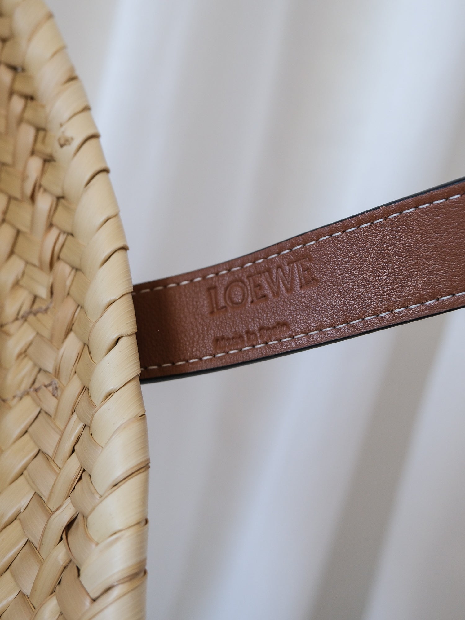 Palm Leaf and Calfskin Woven Basket Bag, Size M