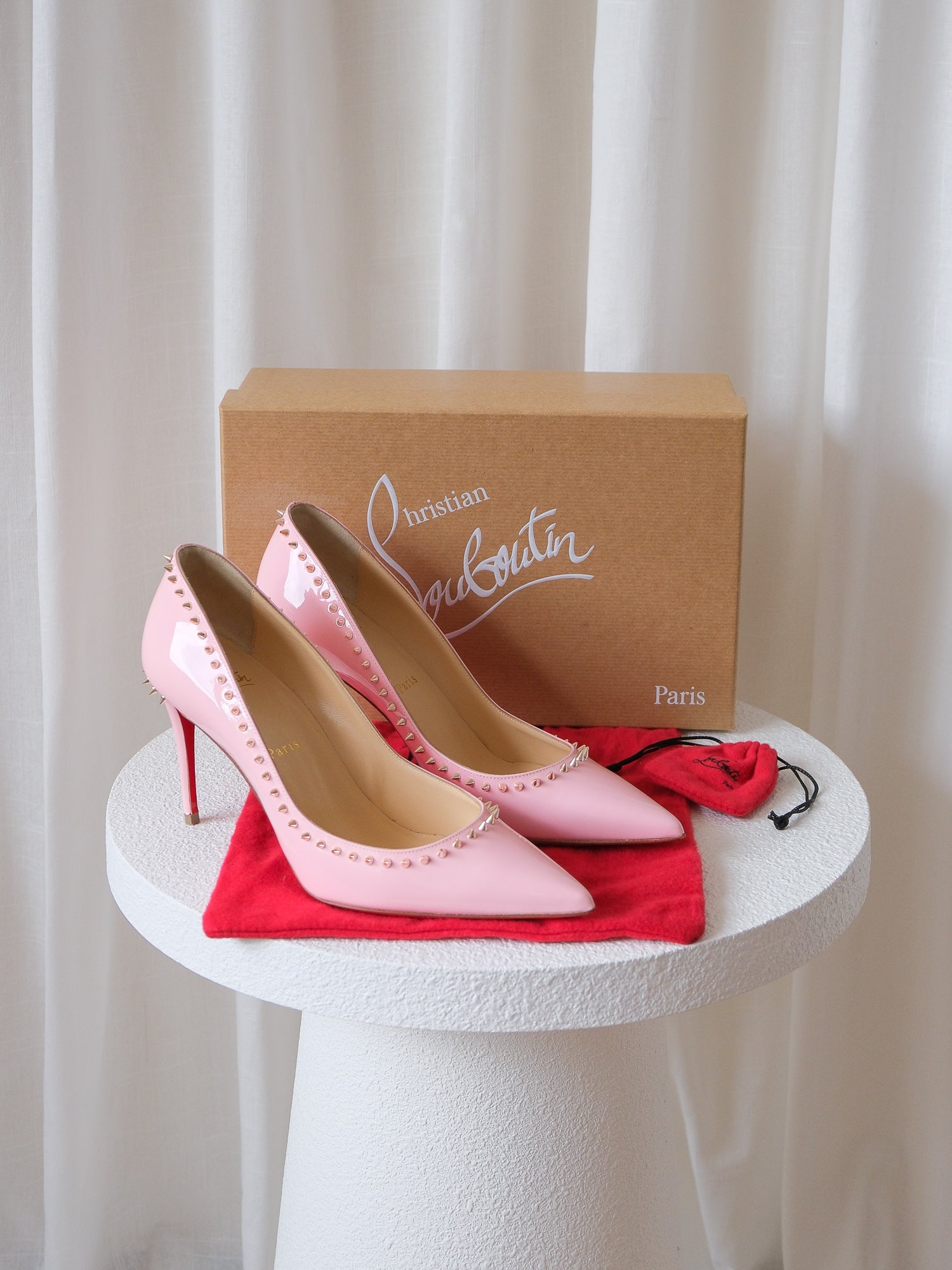 'Anjalina 85' Patent Studded Heels, Size 39