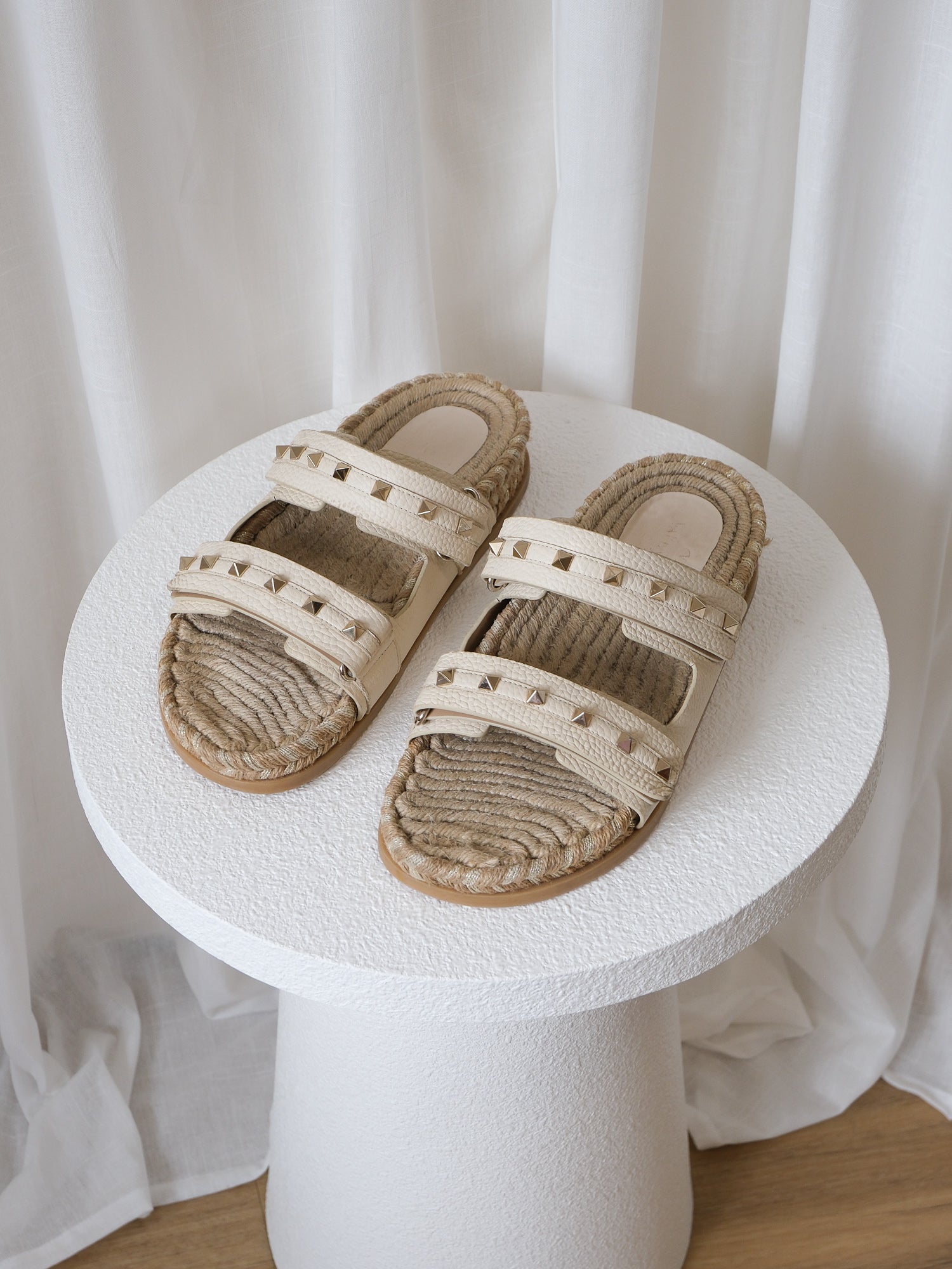 Rockstud Leather Espadrille Sandals, Size 40