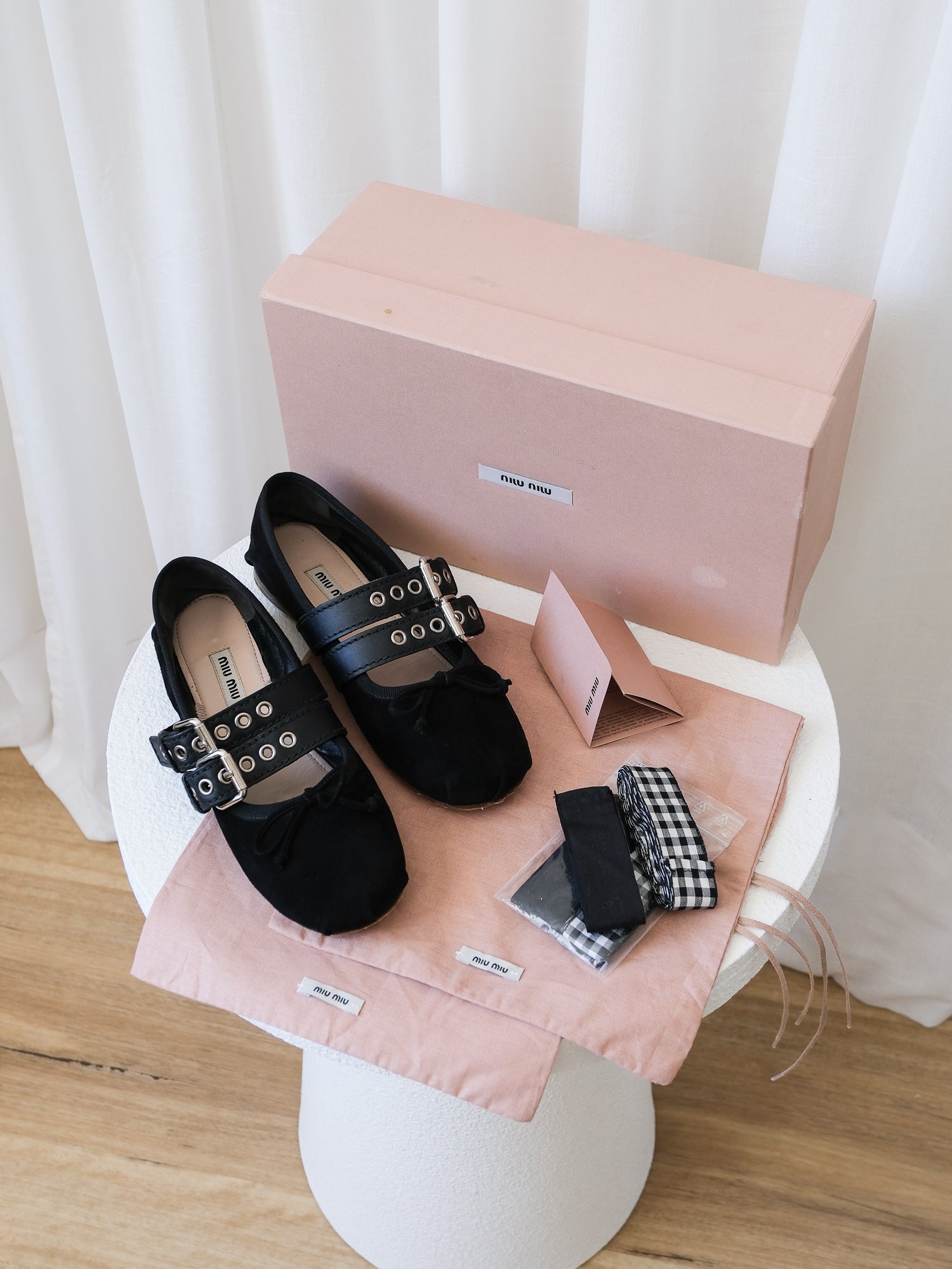 Suede Buckled Ballet Flats, Size 36